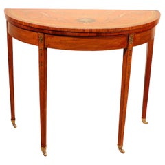George III Inlaid & Hand Painted Satinwood Console/ Card Table, Ireland