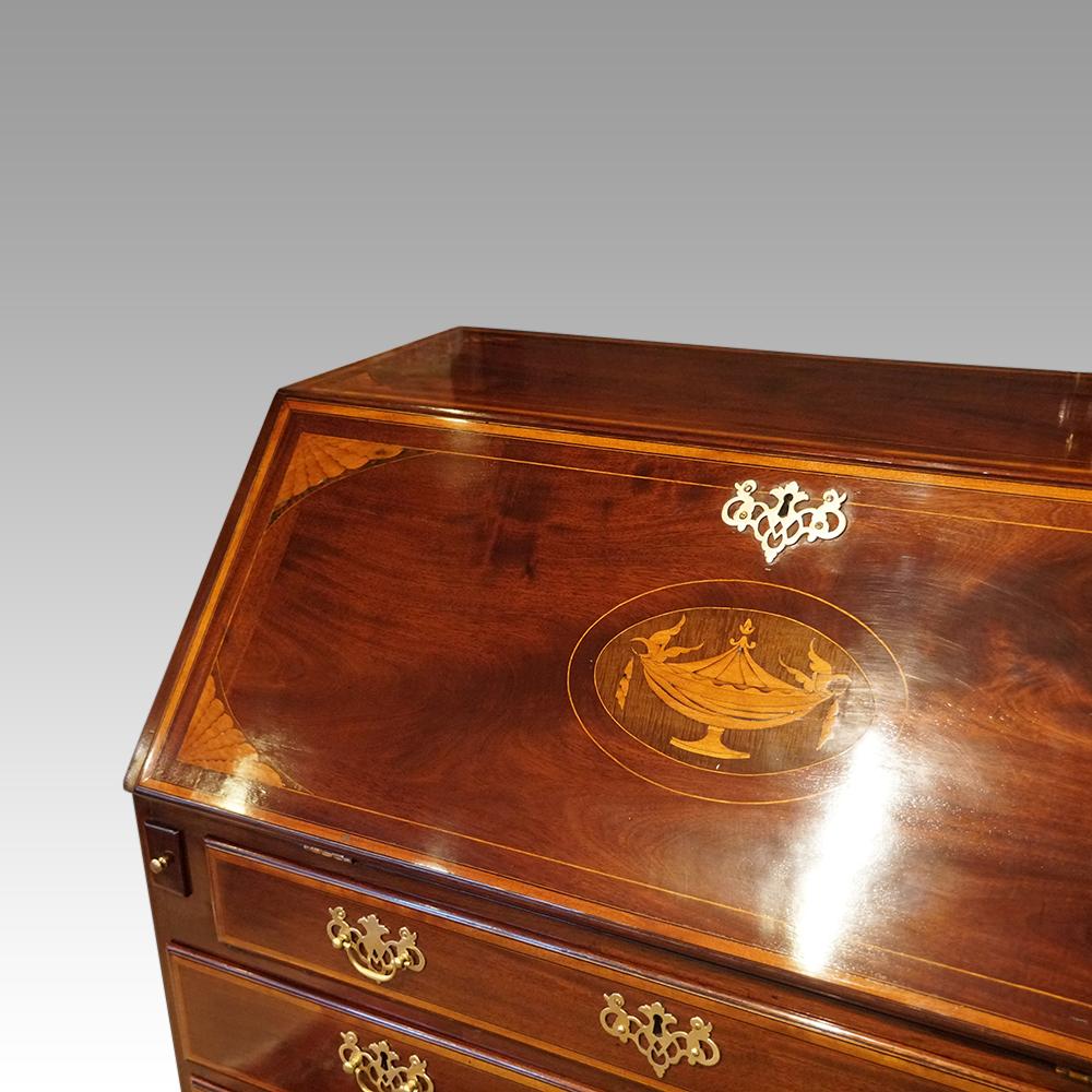 English George III inlaid mahogany bureau For Sale