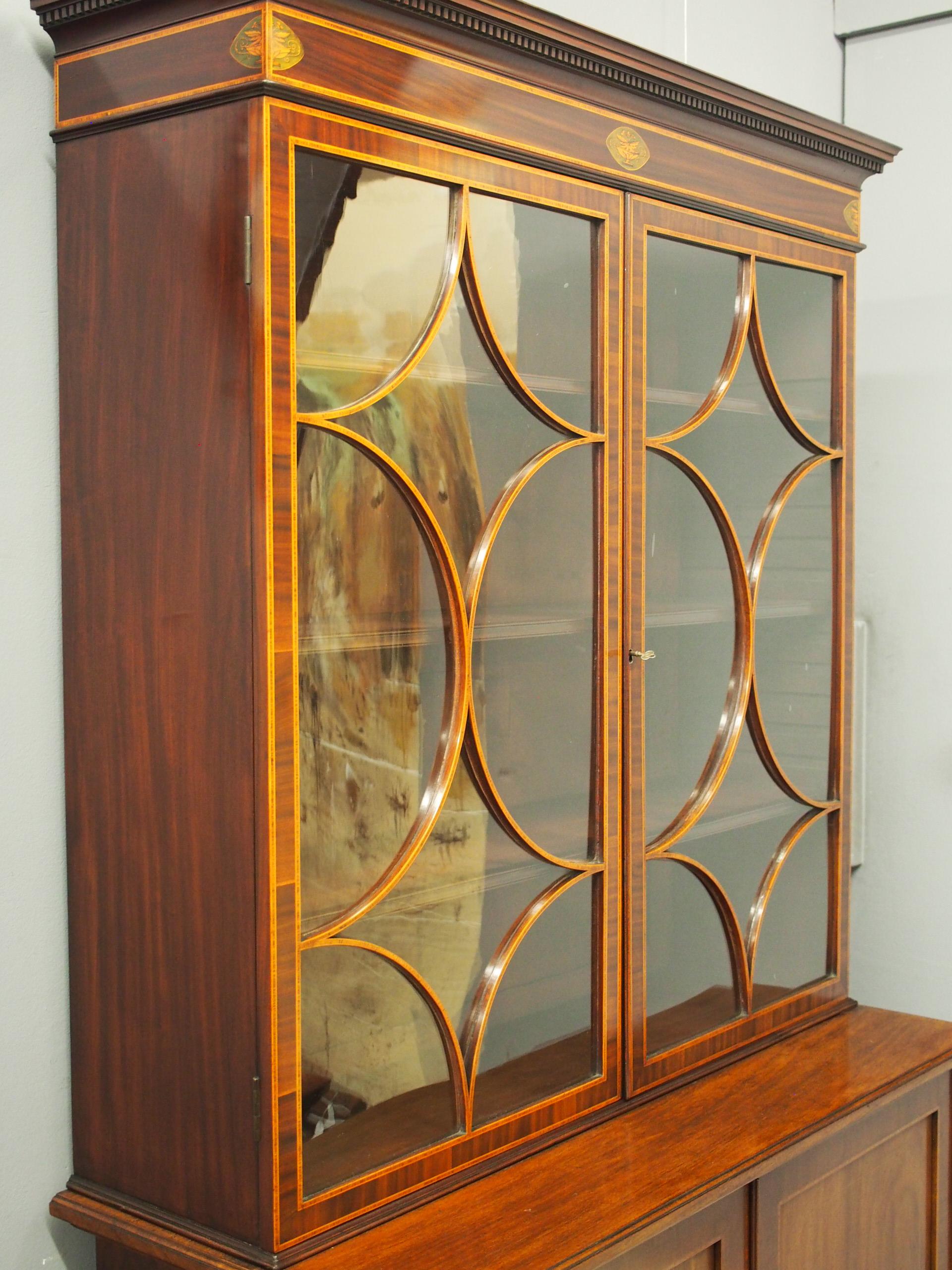 George III Inlaid Mahogany Cabinet Bookcase For Sale 6