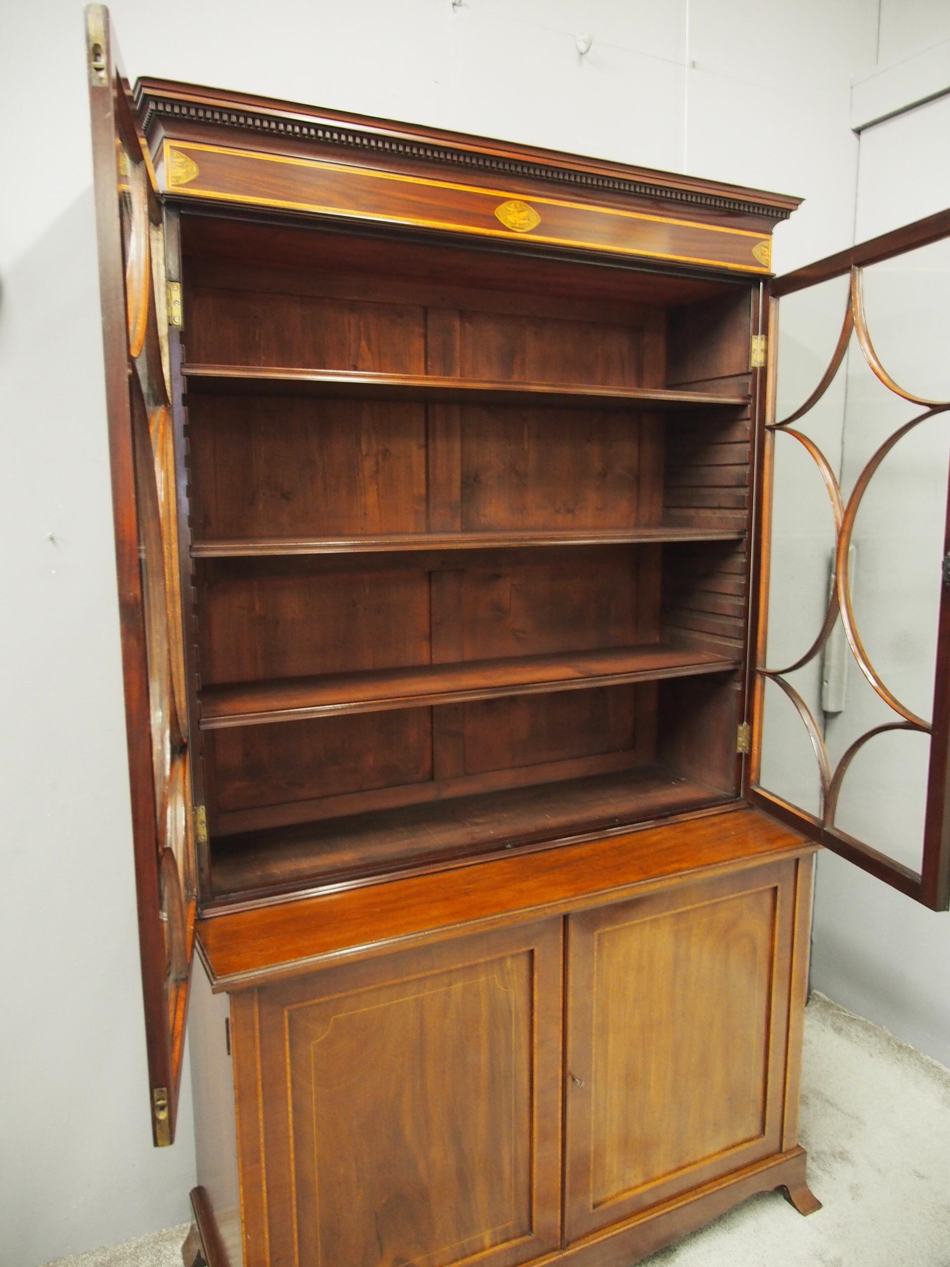 George III Inlaid Mahogany Cabinet Bookcase For Sale 10