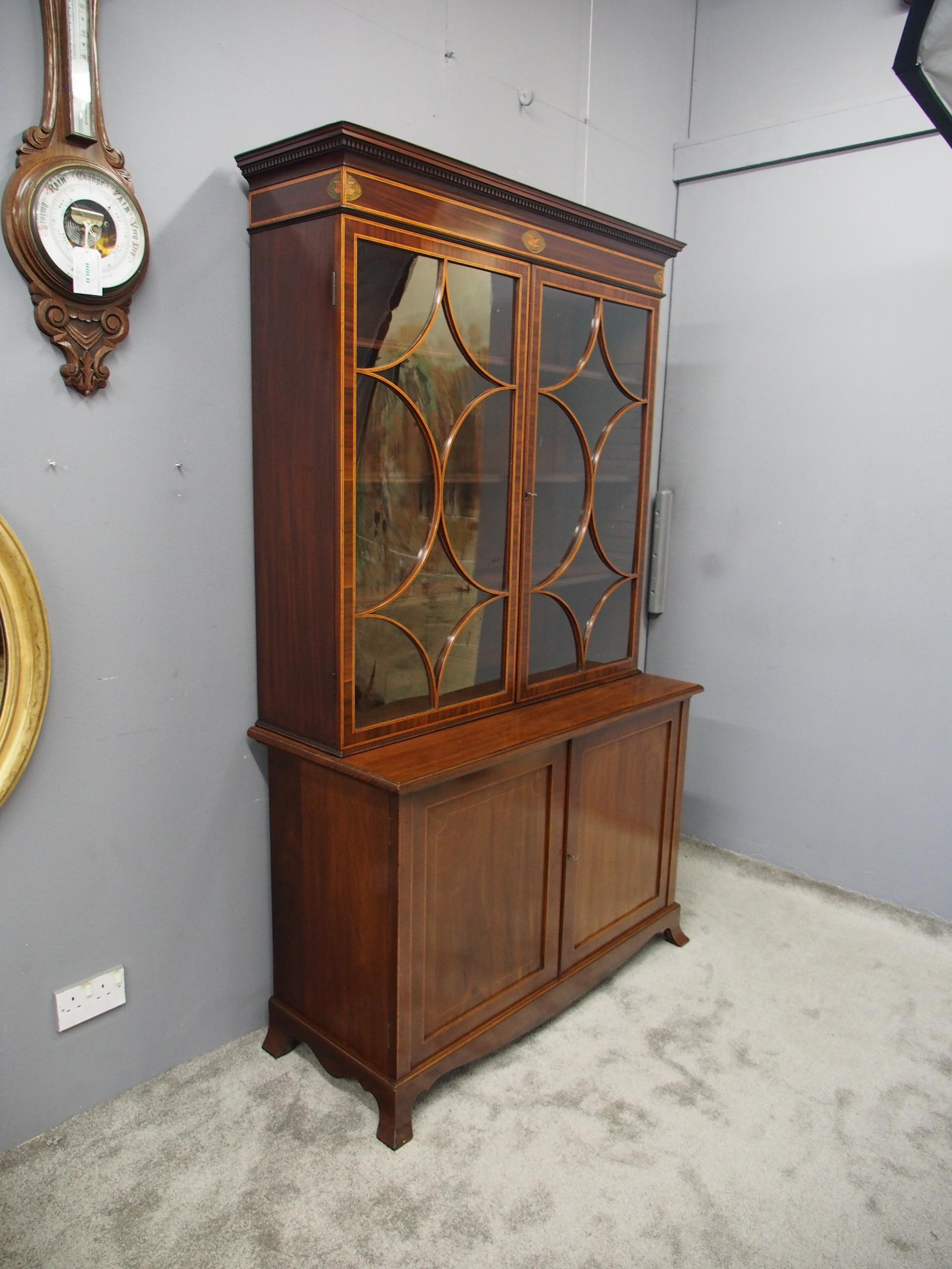 George III Inlaid Mahogany Cabinet Bookcase For Sale 11