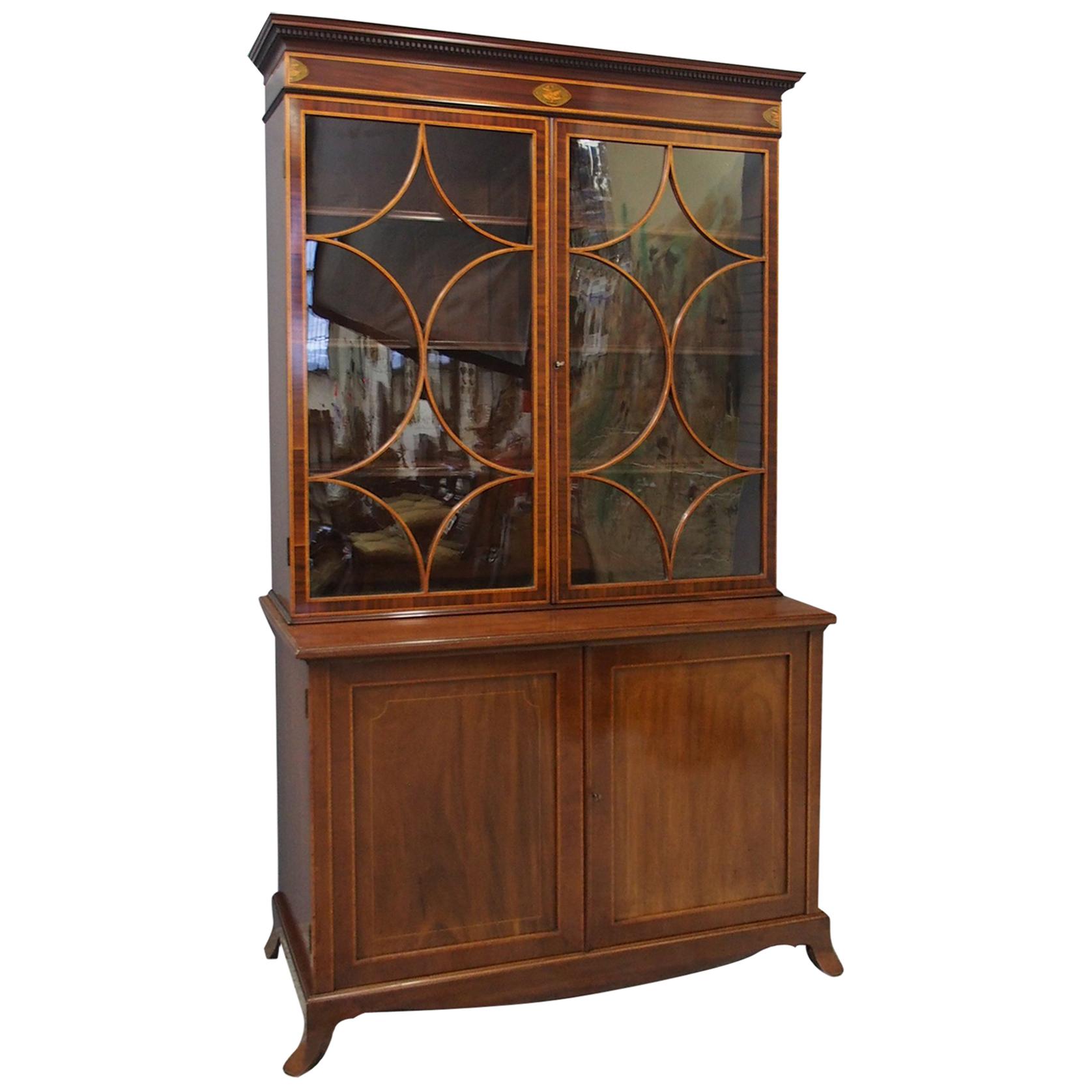 George III Inlaid Mahogany Cabinet Bookcase For Sale