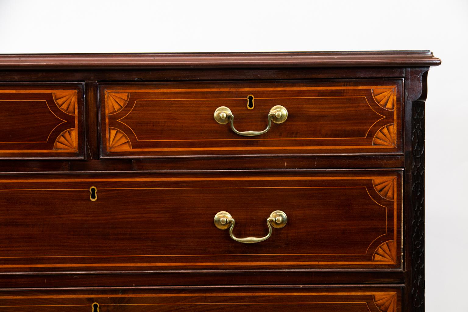 Brass George III Inlaid Mahogany Chest For Sale