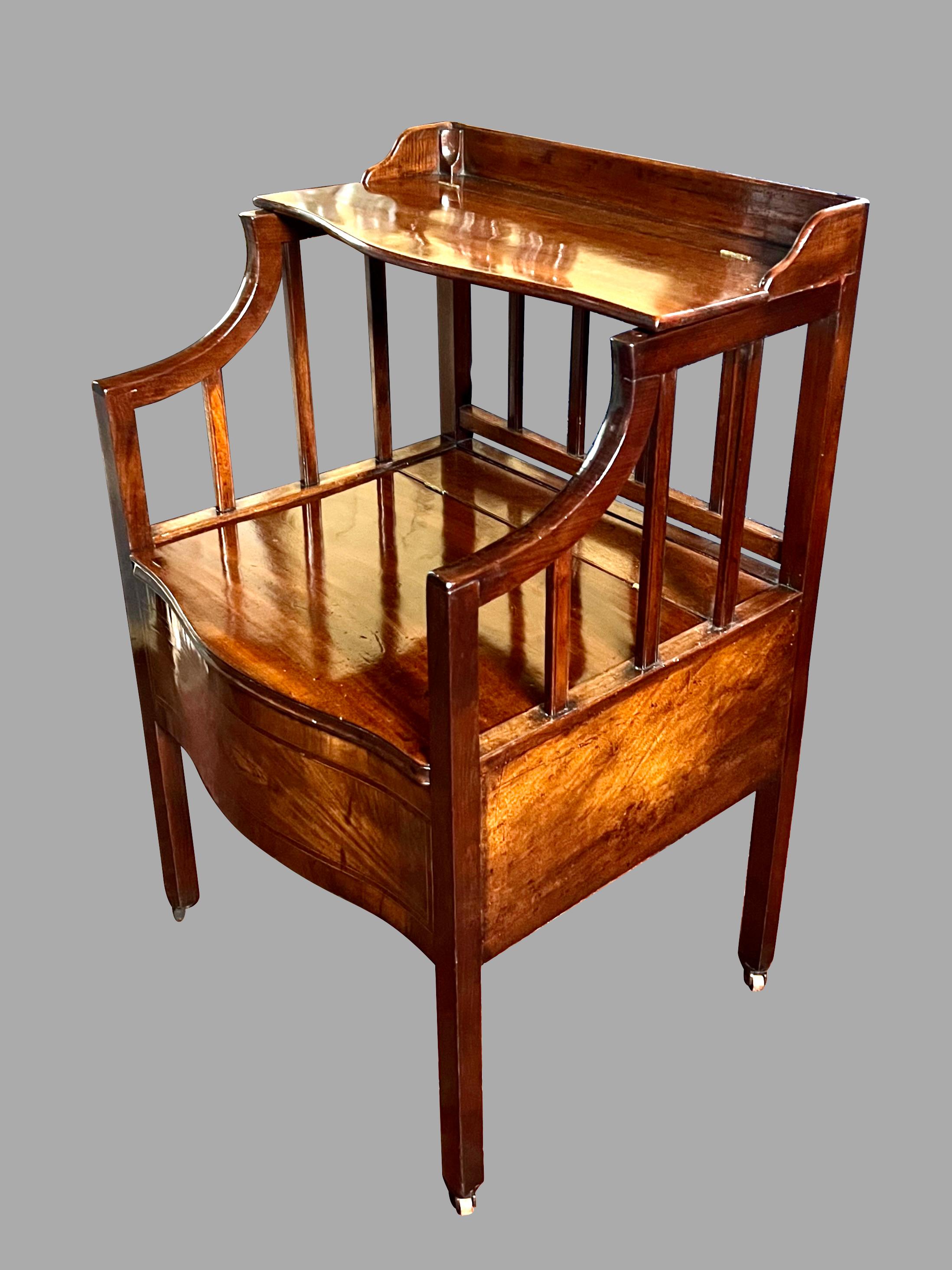 Early 19th Century English George III Period Inlaid Mahogany Serpentine Form Bedside Commode For Sale