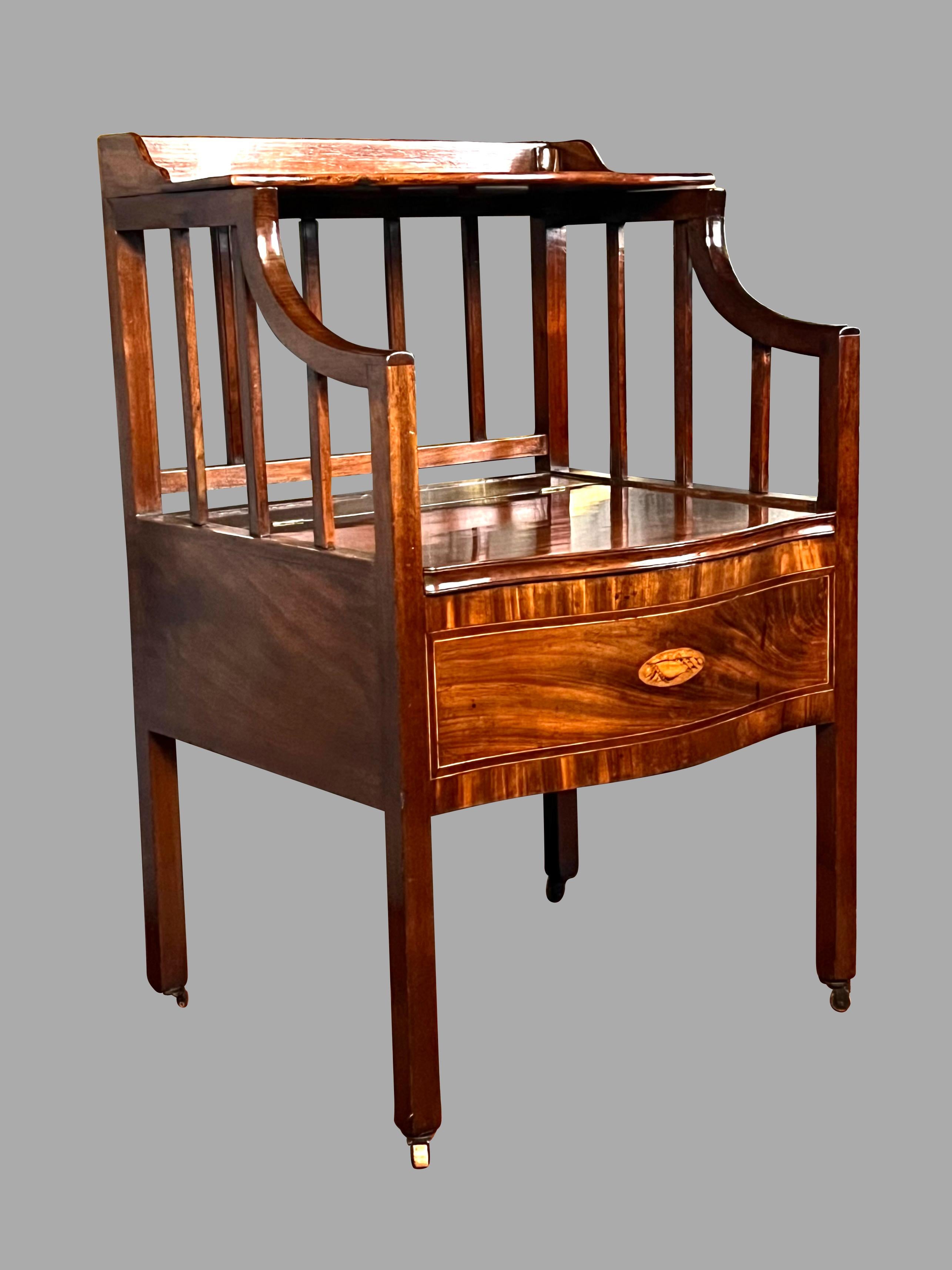 English George III Period Inlaid Mahogany Serpentine Form Bedside Commode For Sale 2