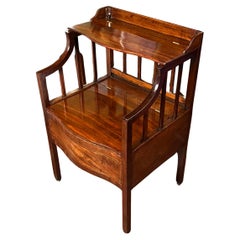 Used English George III Period Inlaid Mahogany Serpentine Form Bedside Commode