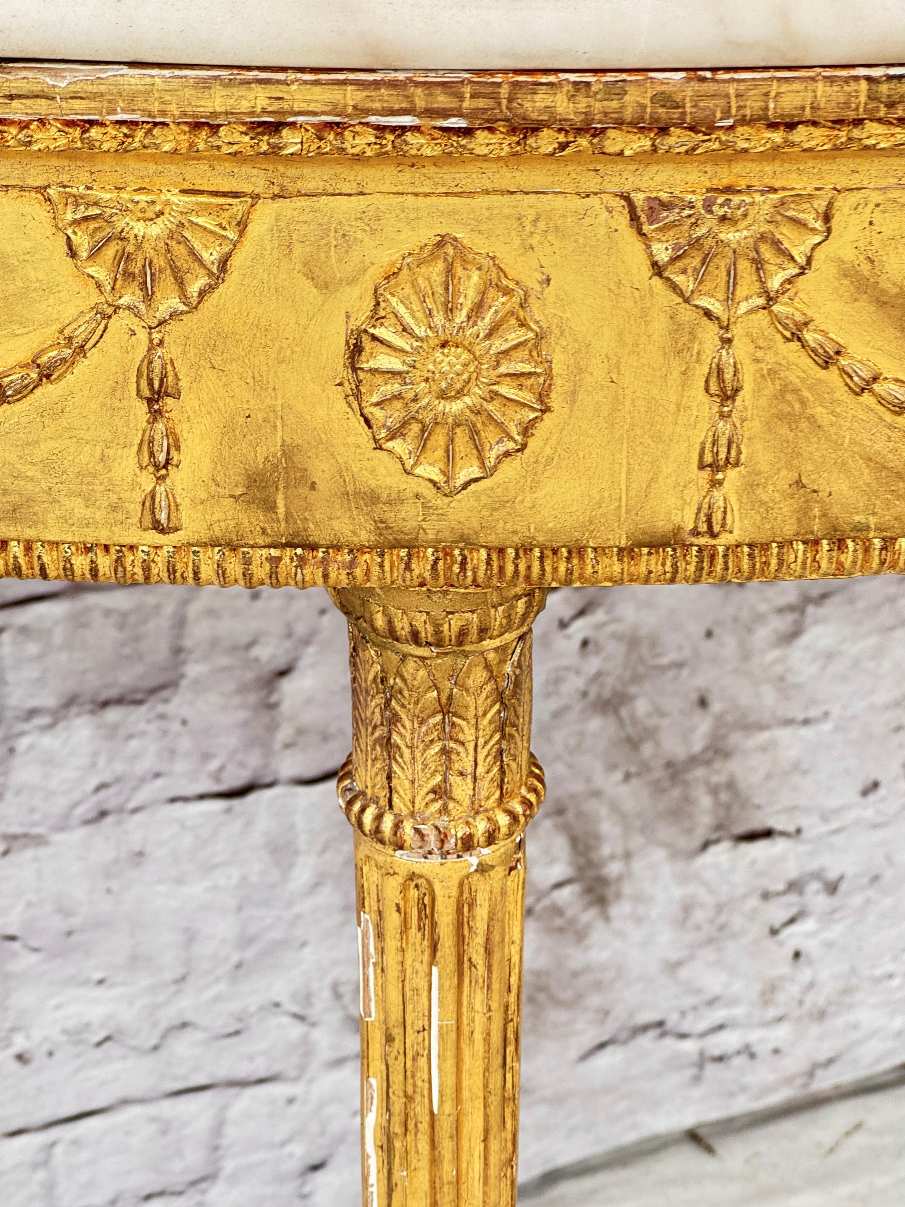 George III Inlaid Marble Top Giltwood Demilune Table For Sale 5