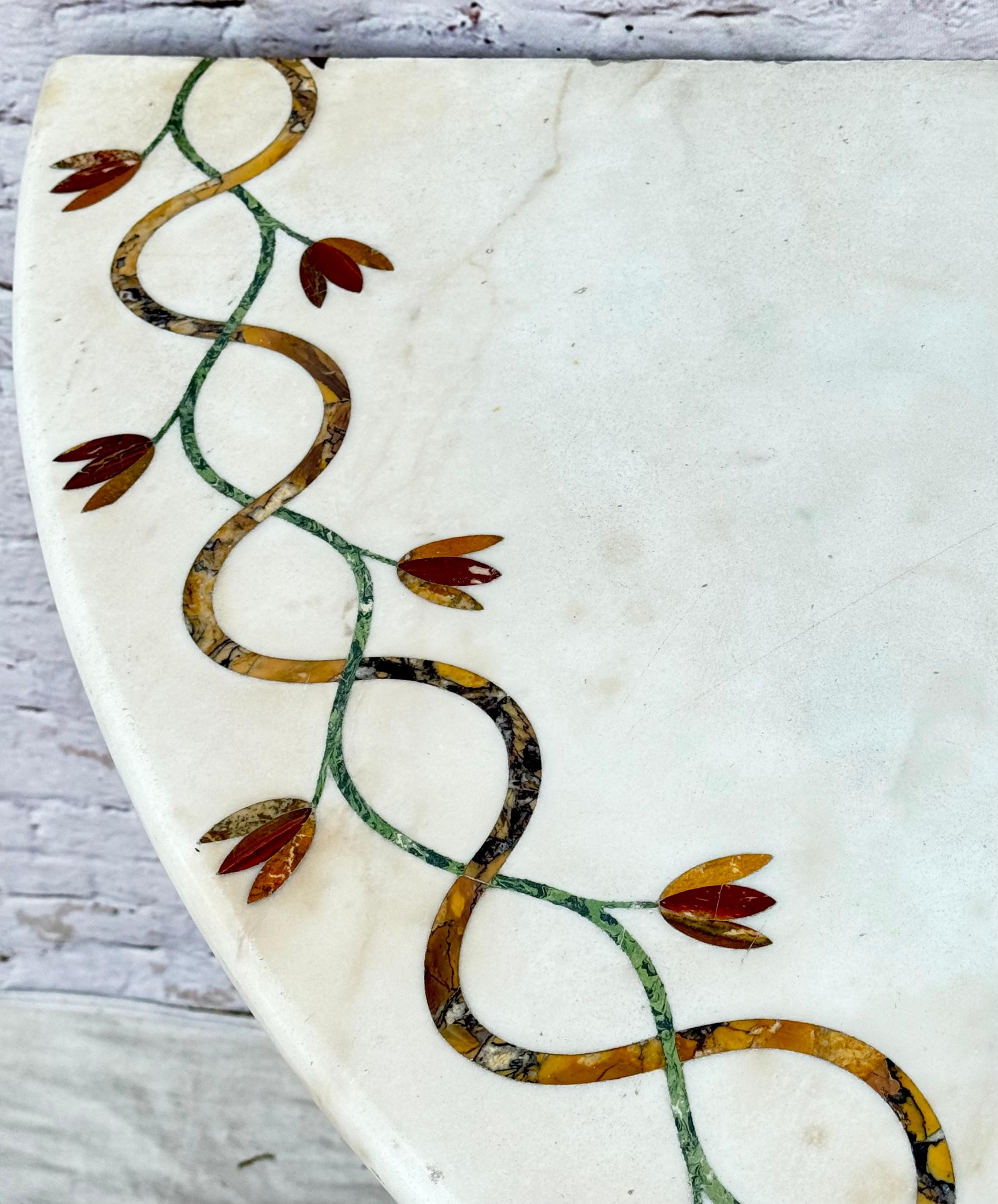 George III Inlaid Marble Top Giltwood Demilune Table For Sale 1