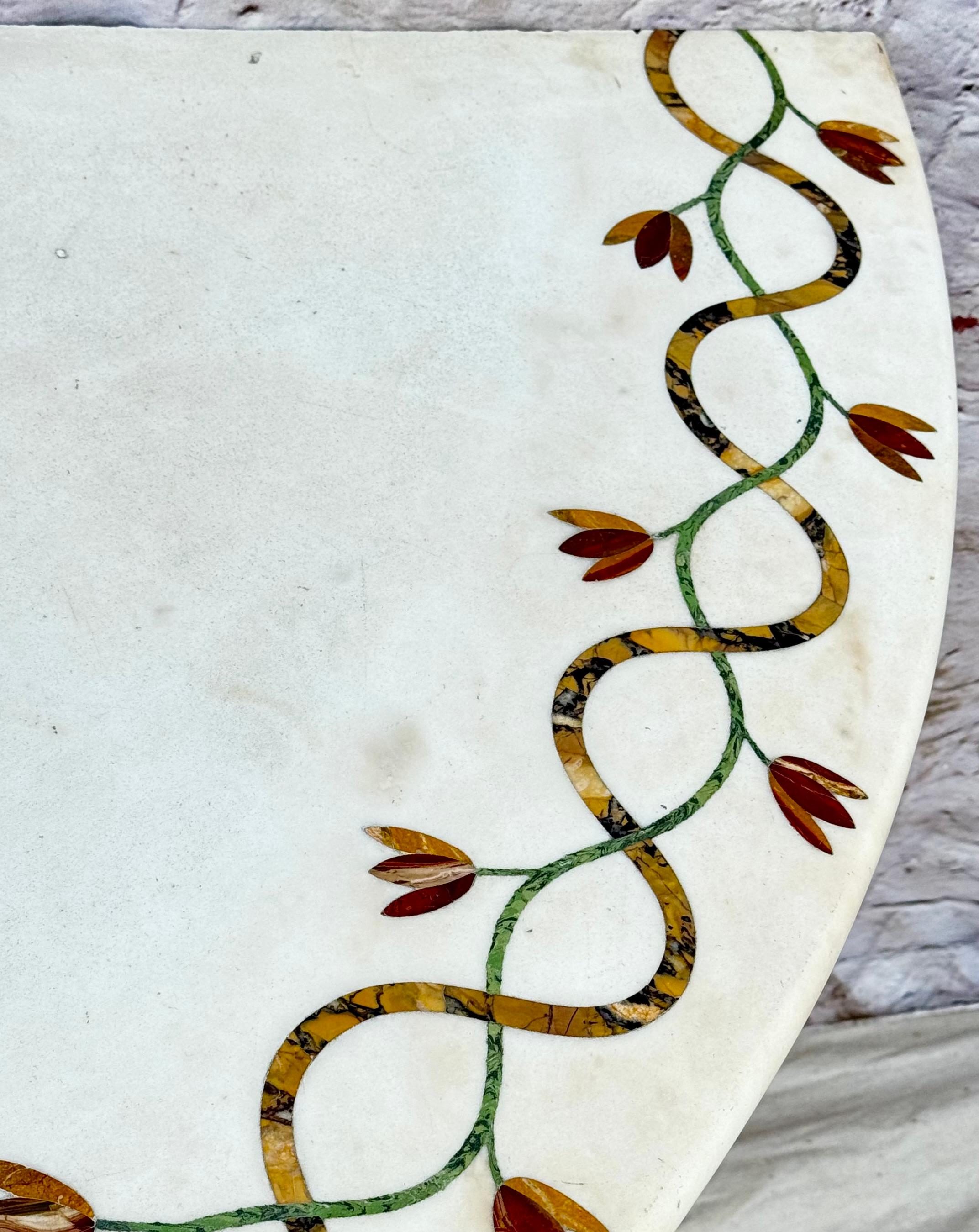 George III Inlaid Marble Top Giltwood Demilune Table For Sale 2