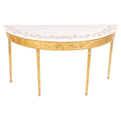 George III Inlaid Marble Top Giltwood Demilune Table