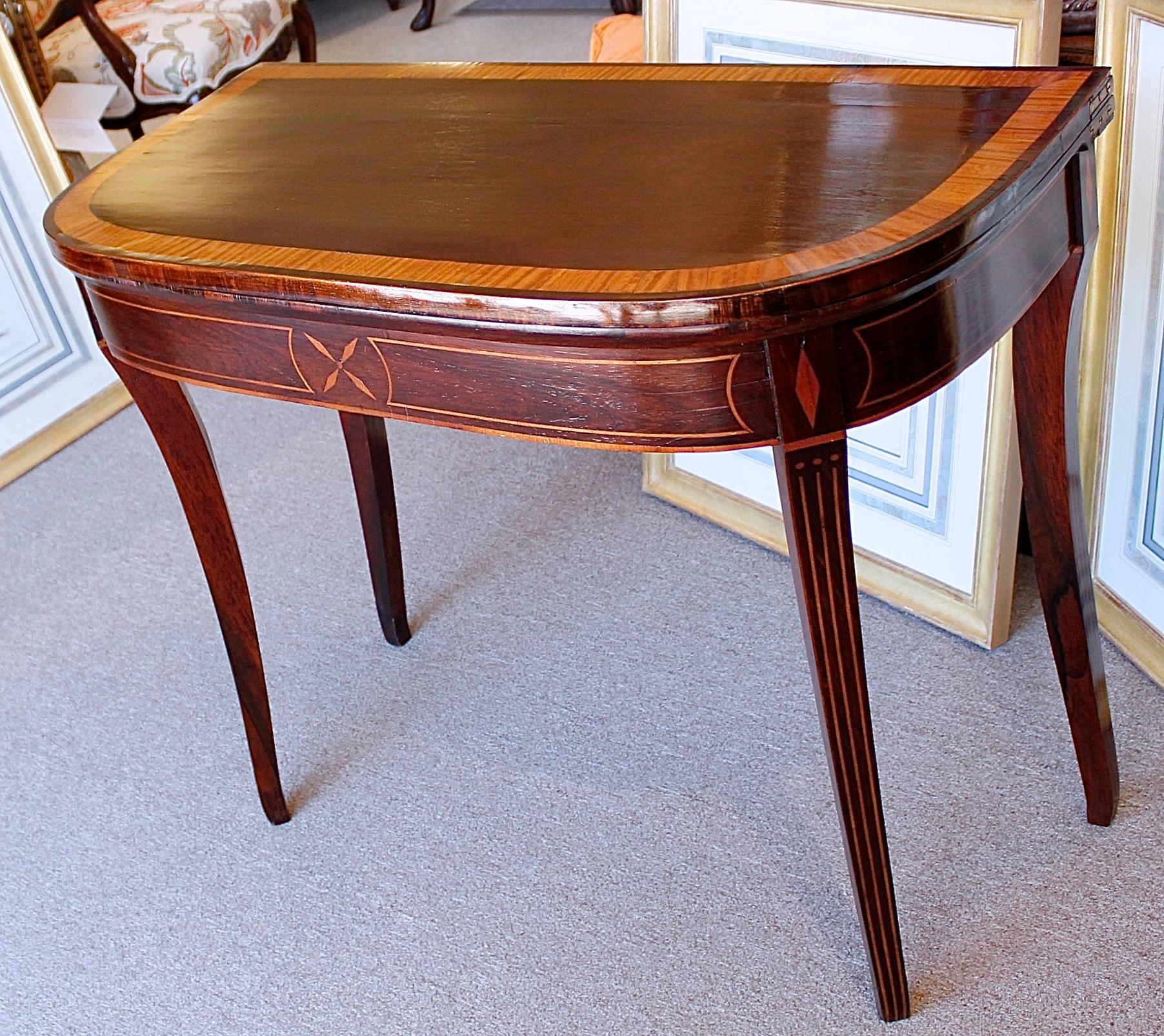 George III Inlaid Rosewood Flip Top Demilune Card Table For Sale 5