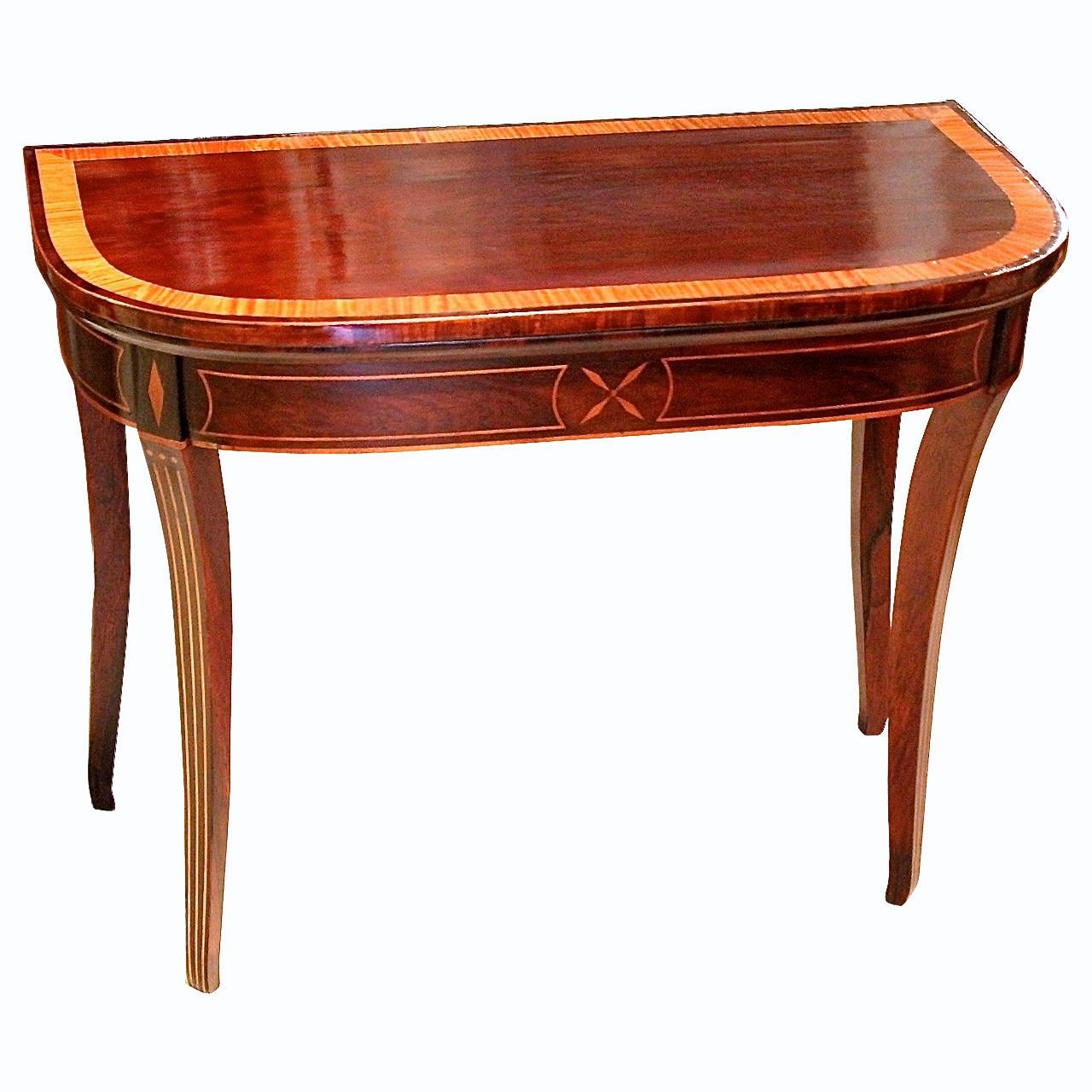 George III Inlaid Rosewood Flip Top Demilune Card Table For Sale 6