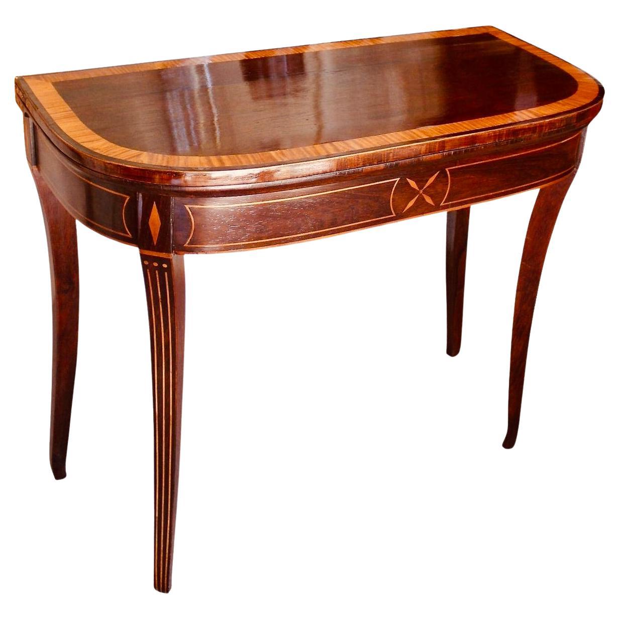 George III Inlaid Rosewood Flip Top Demilune Card Table For Sale