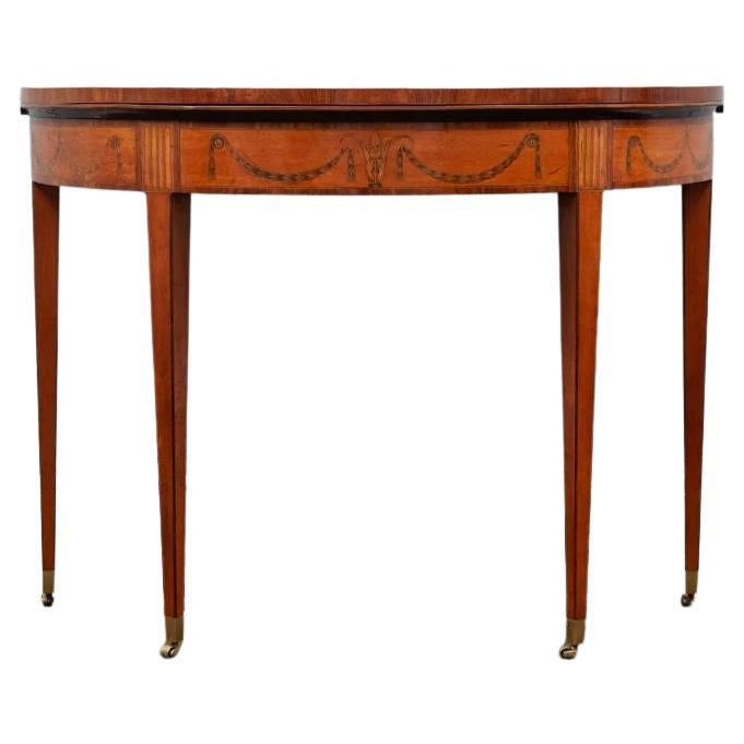Tavolo da gioco Demi-lune di Giorgio III in legno satinato intarsiato, 1790 circa