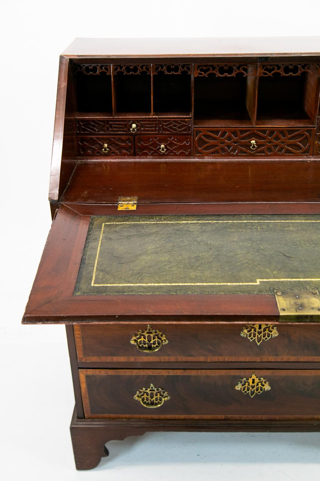 Brass George III Inlaid Slant Top Desk For Sale