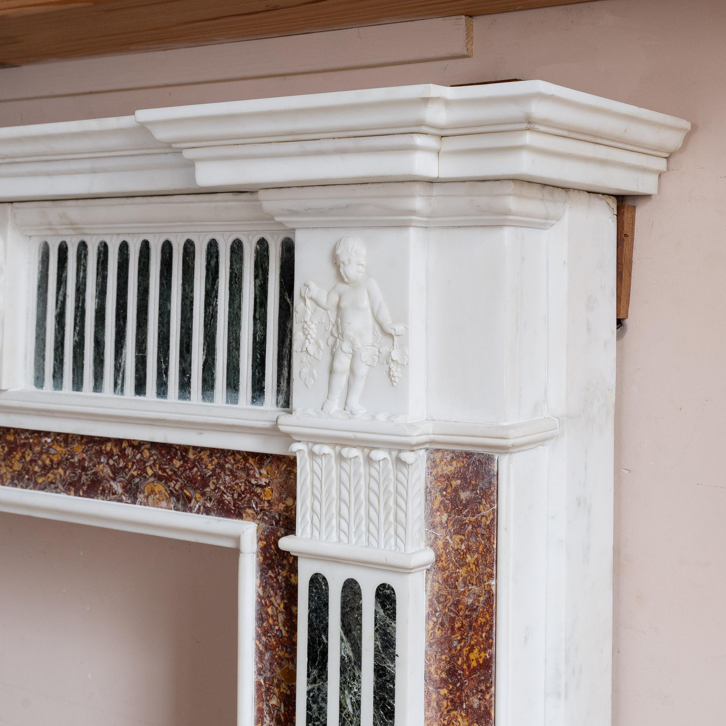 George III Inlaid Statuary Marble Fireplace For Sale 5