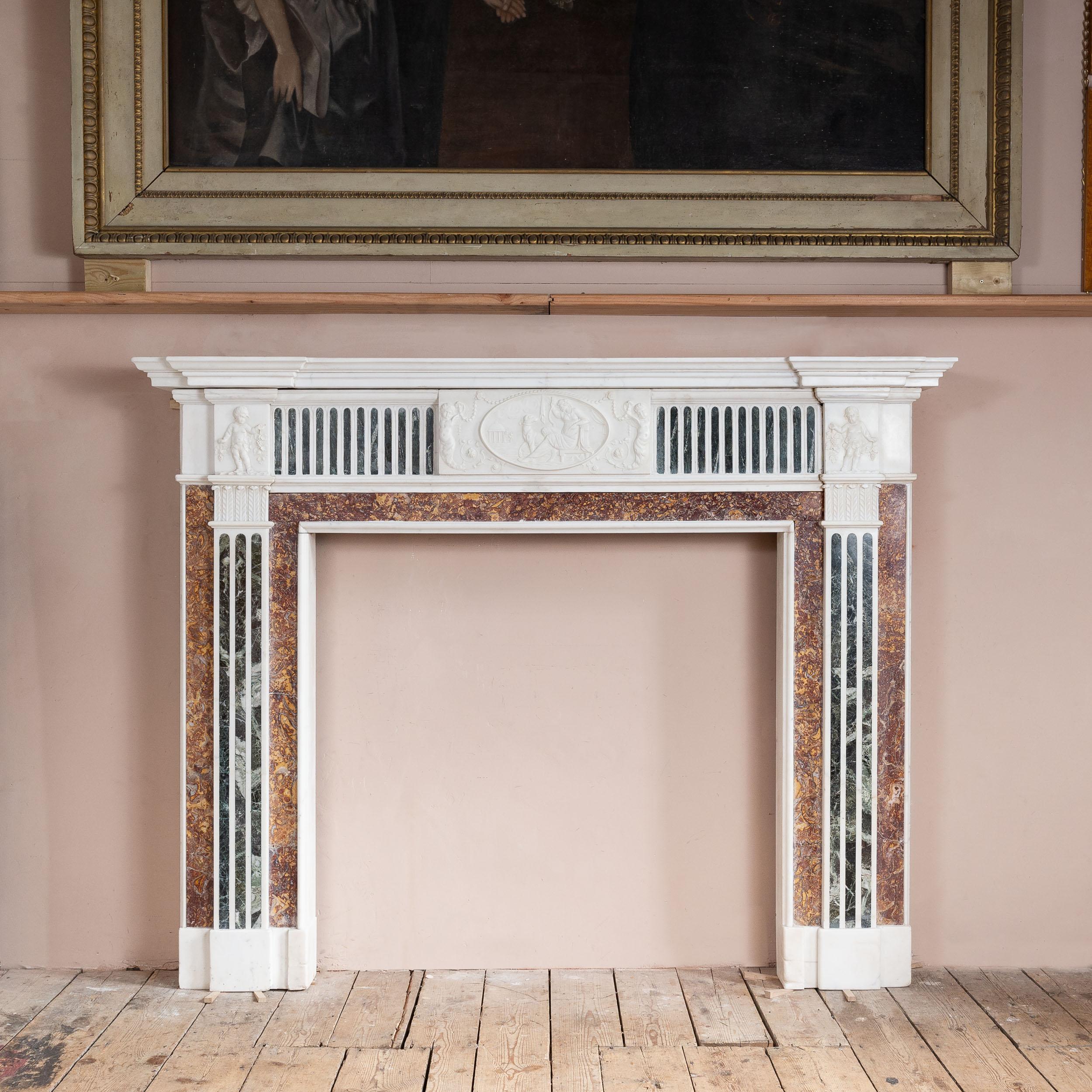George III Inlaid Statuary Marble Fireplace For Sale 9