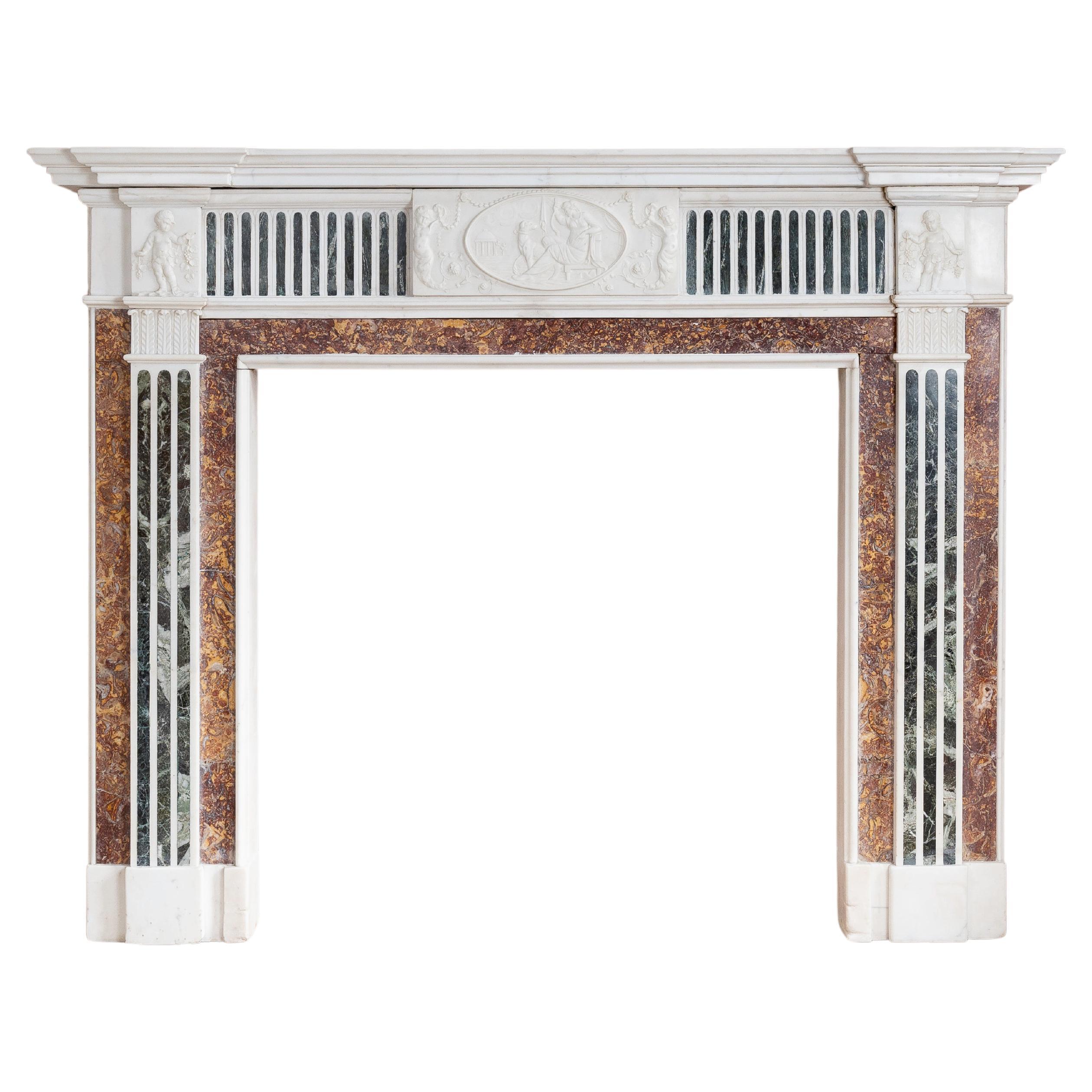 George III Inlaid Statuary Marble Fireplace