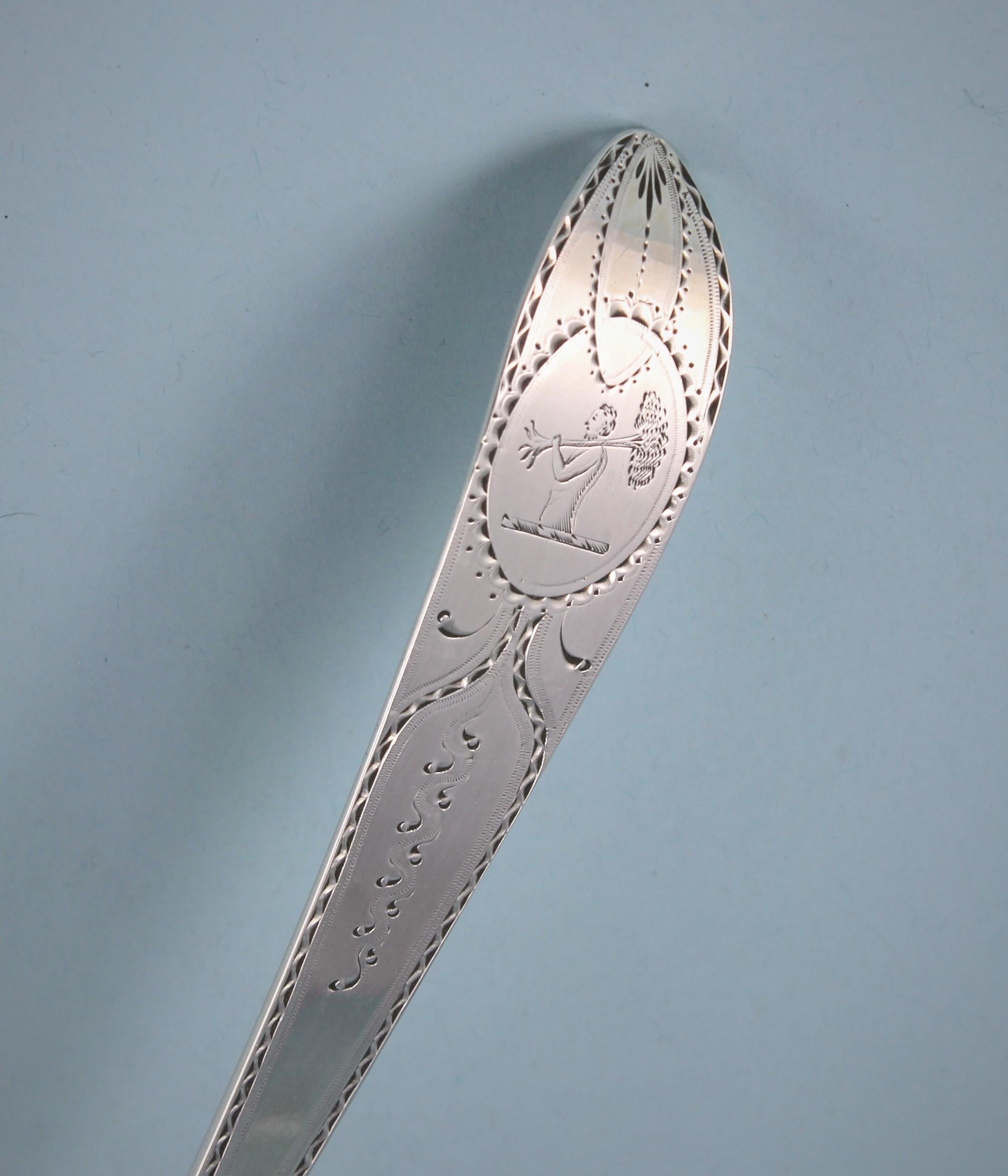 Late 18th Century George III Irish Bright Cut Sterling Silver Soup Ladle, Dublin, 1785 For Sale