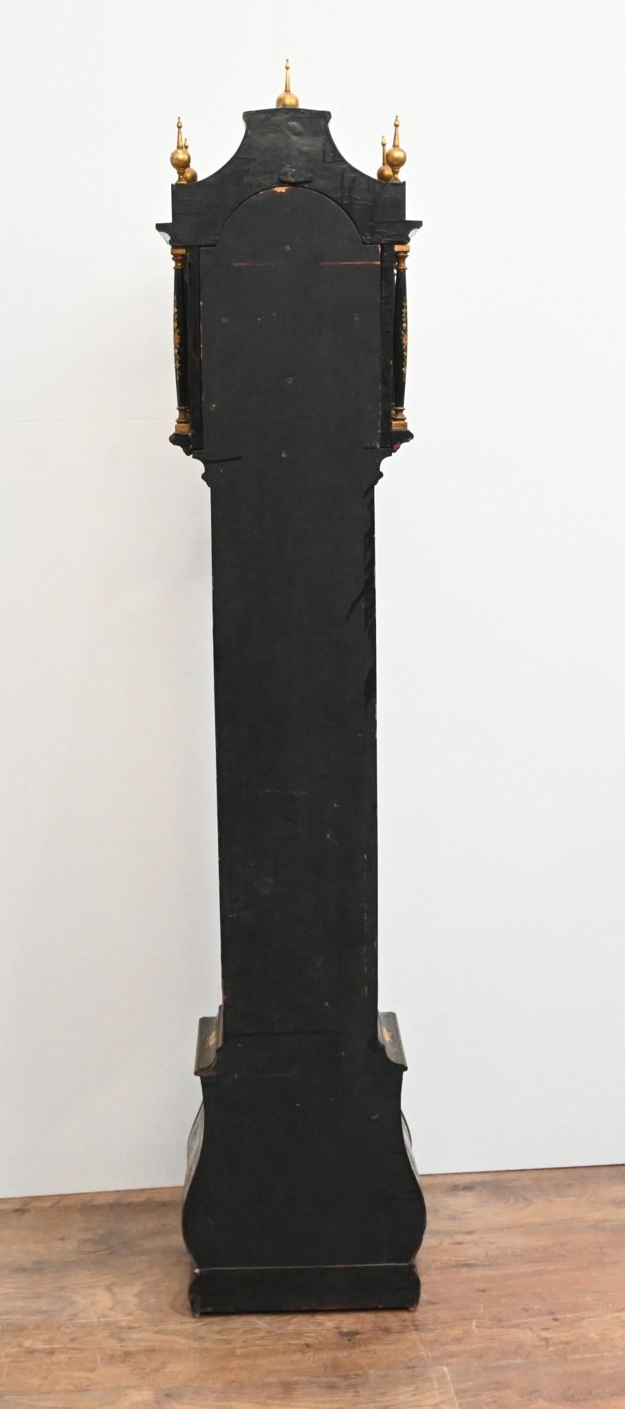 George III Lacquered Grandfather Clock Chinoiserie Long Case For Sale 5