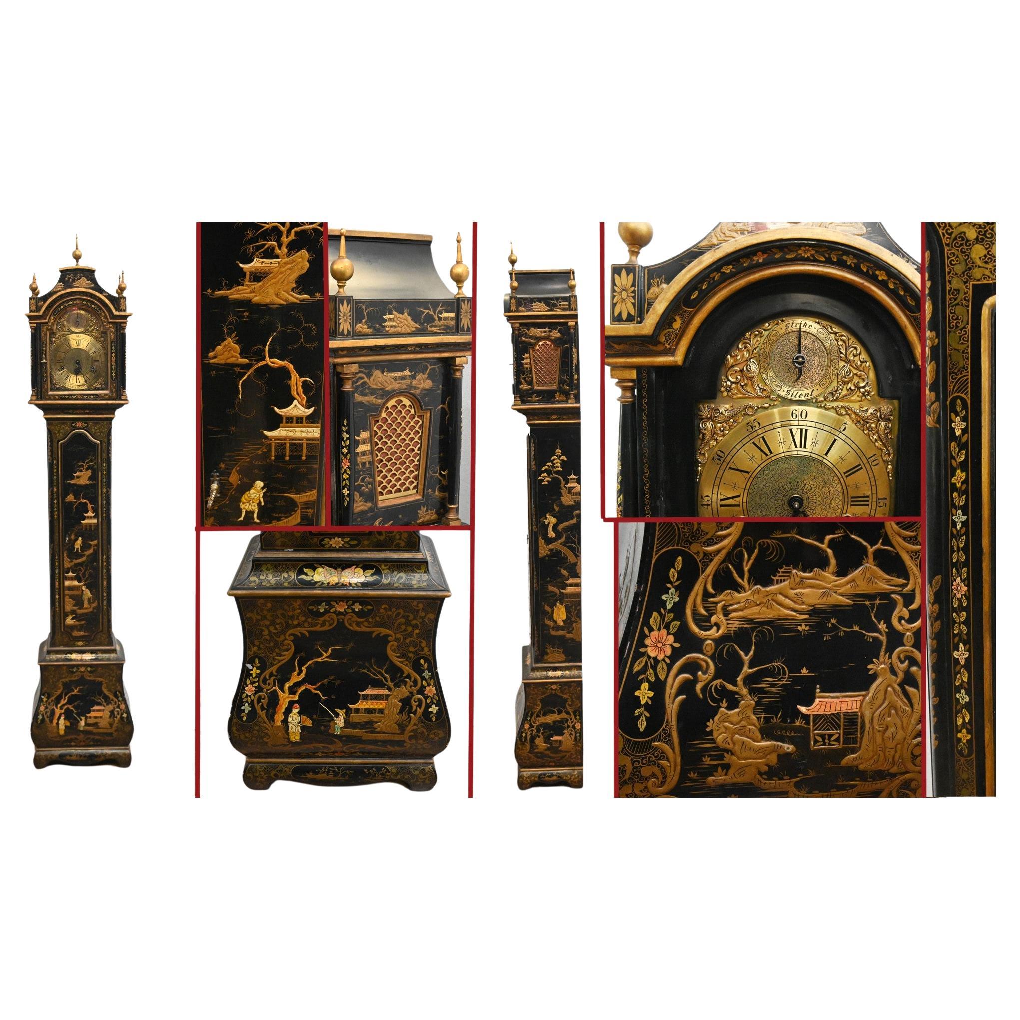 Horloge grand-père George III laquée Chinoiserie Long Case