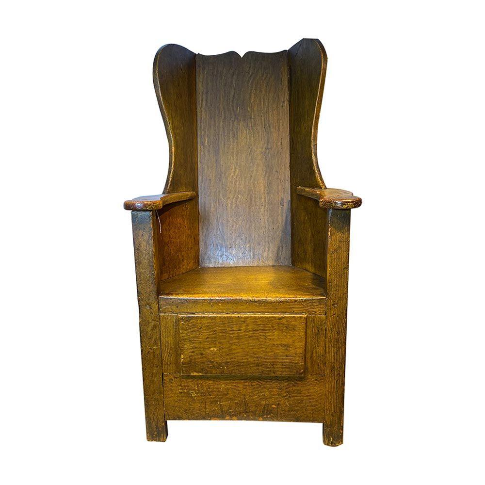 Late 18th century lambing chair of good proportions, retaining its original comb painted finish and having a nice surface.