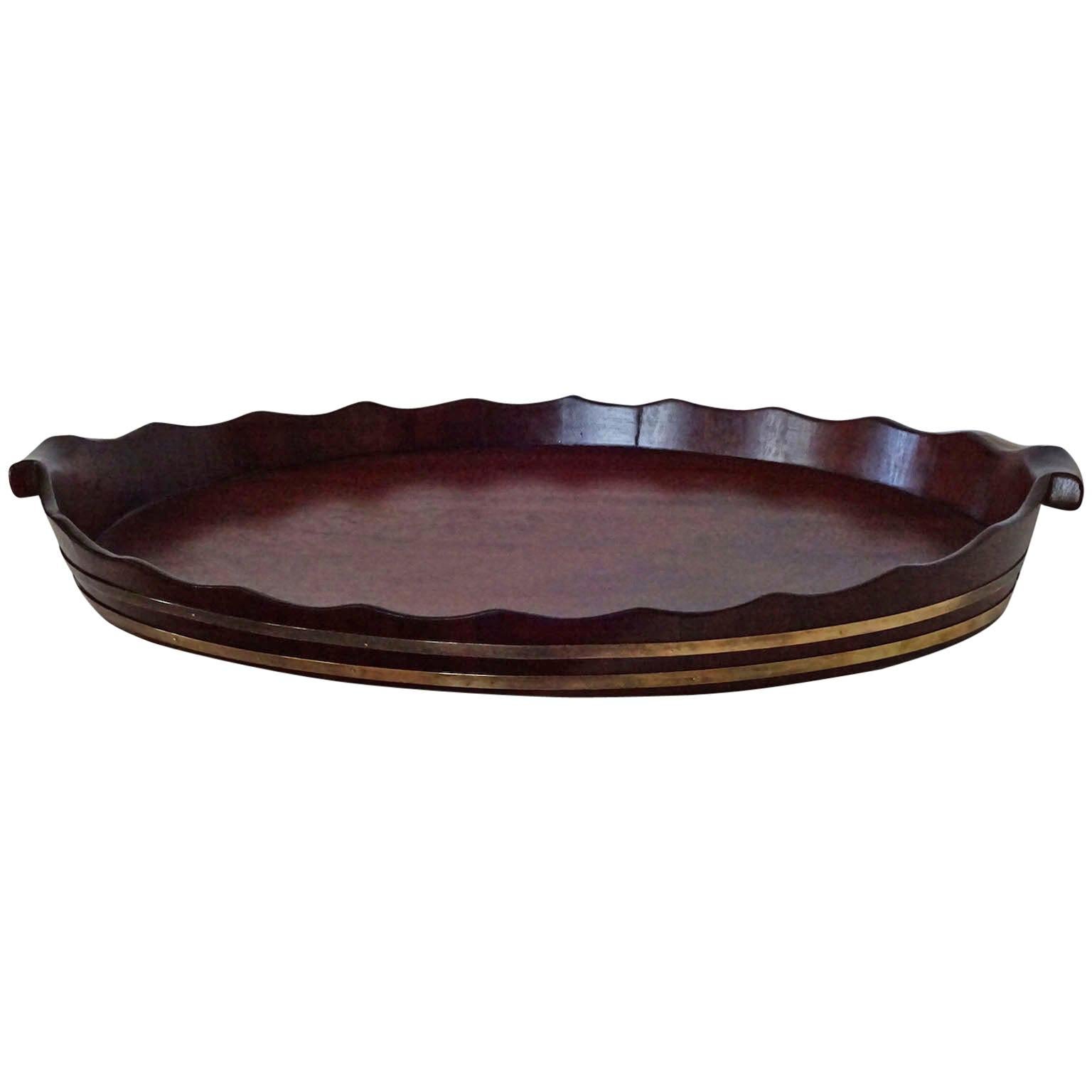  George III Large Oval Mahogany Tray with Fluted Edge For Sale