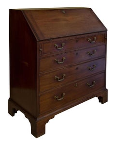 George III Mahogany 4-Drawer Bureau, Swan Neck Drop Handles Well Fitted Interior