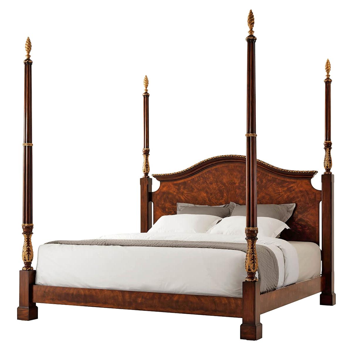 George III Mahogany and Gilt Four Post King Bed