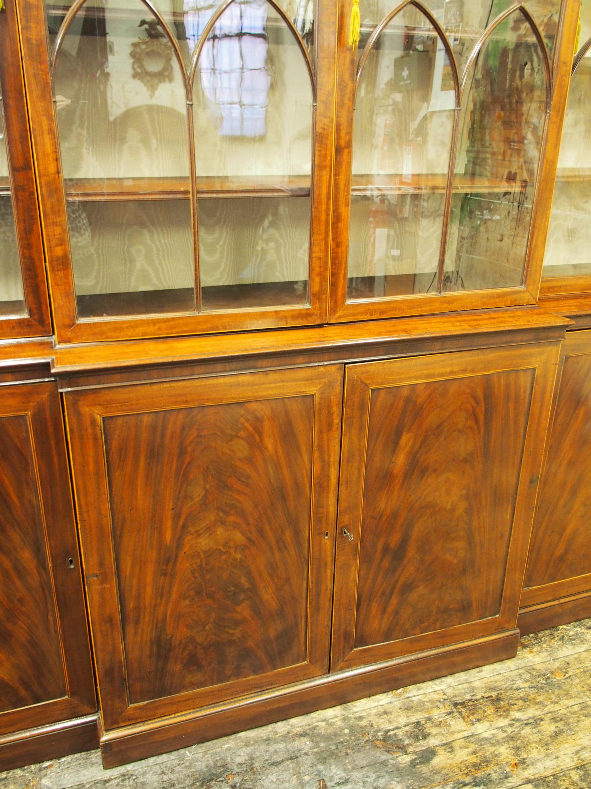 George III Mahogany and Inlaid 4-Door Breakfront Bookcase For Sale 9