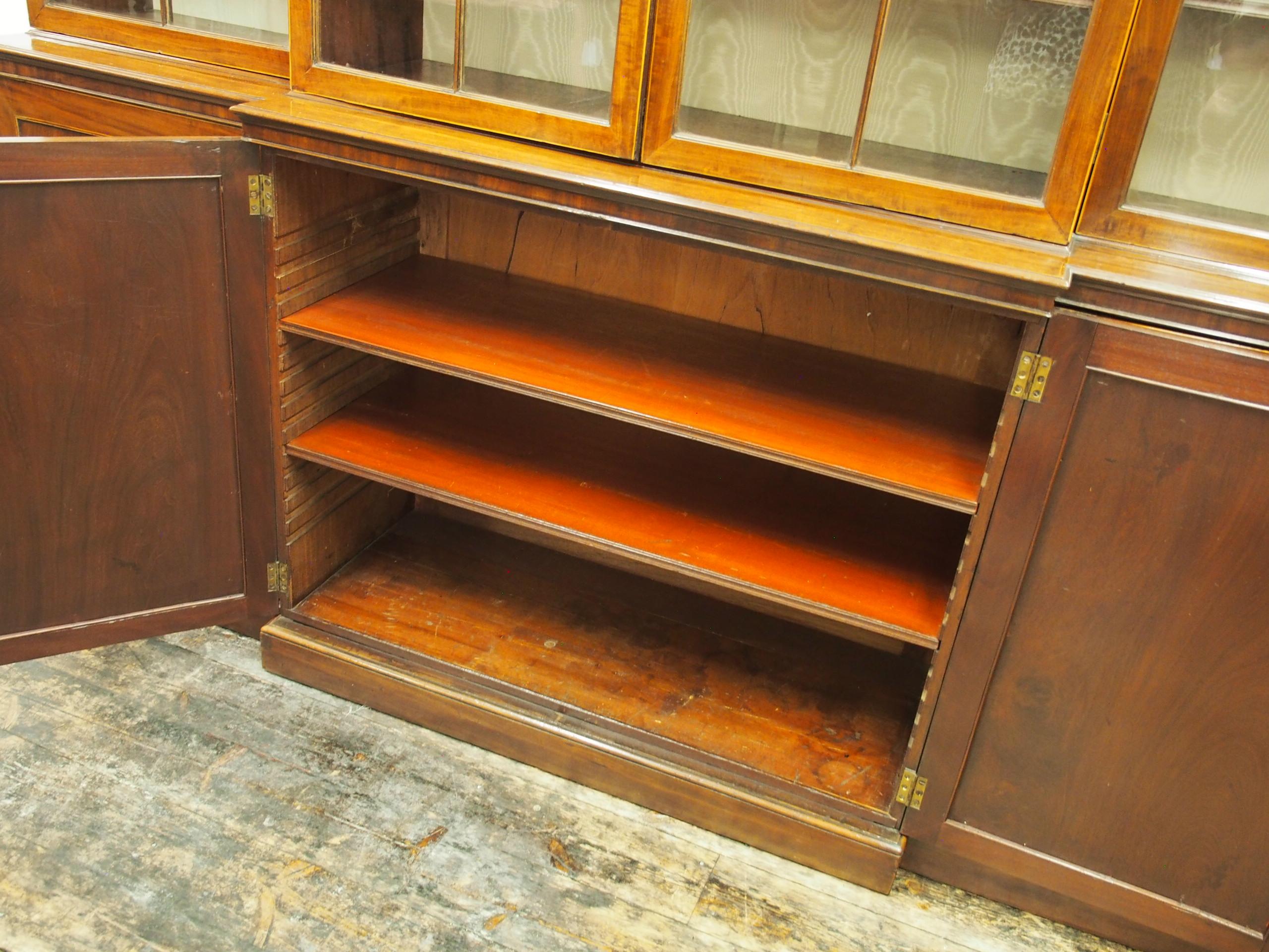 George III Mahogany and Inlaid 4-Door Breakfront Bookcase For Sale 12