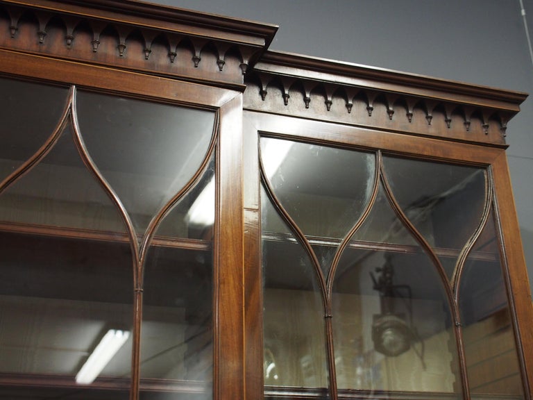 III Mahogany and Inlaid 4Door Breakfront Bookcase For Sale at