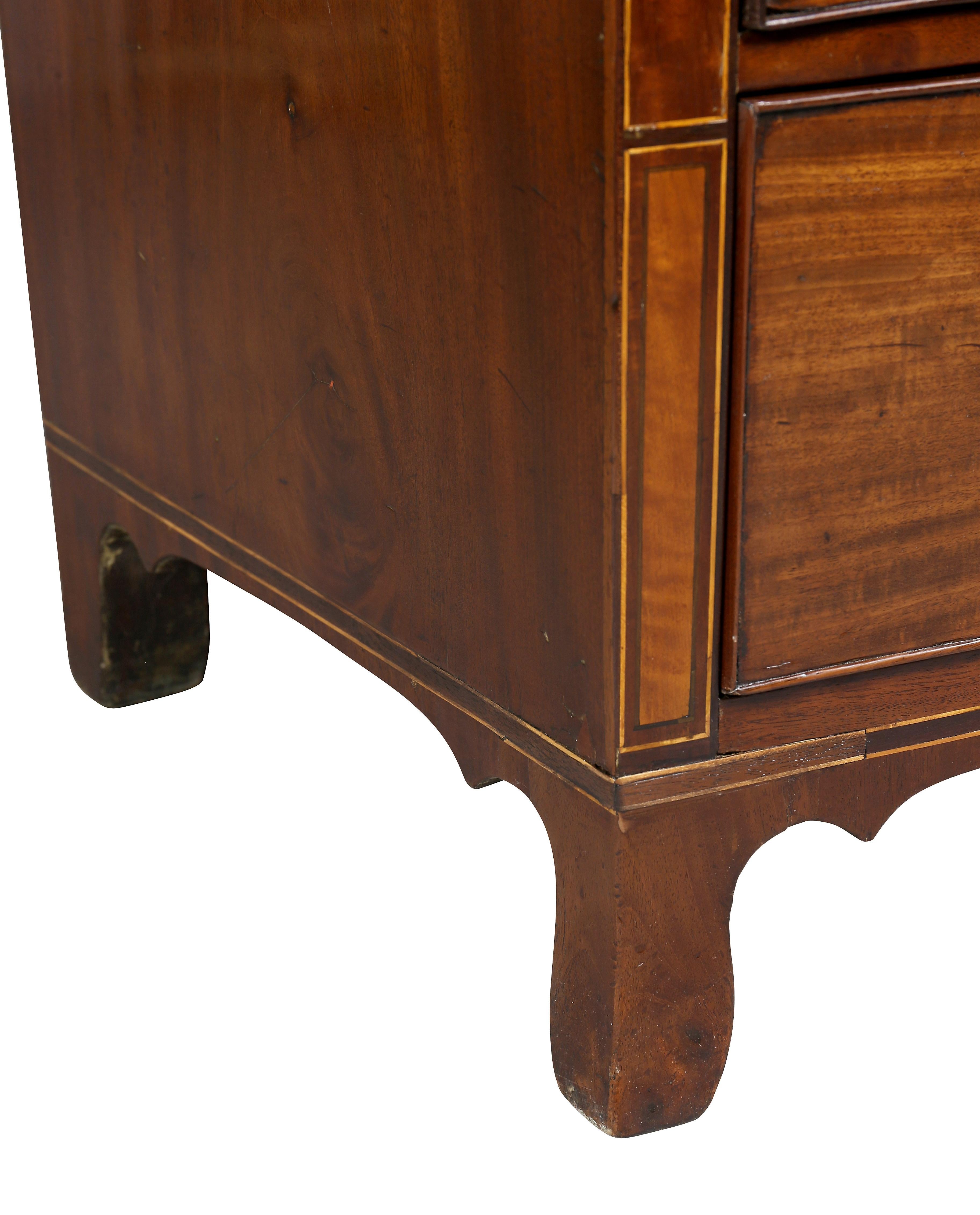 George III Mahogany and Inlaid Bowfront Chest of Drawers 4