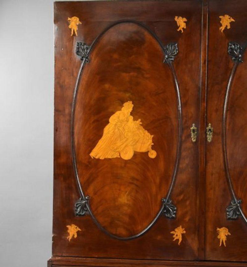 18th Century and Earlier George III Mahogany and Inlaid Linen Press For Sale