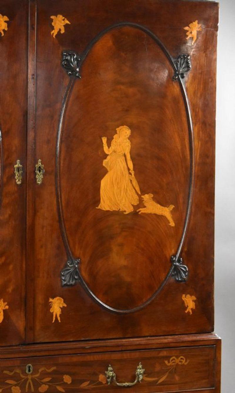 George III Mahogany and Inlaid Linen Press For Sale 1