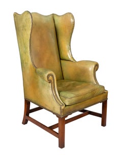 George III Mahogany and Leather Wing Chair