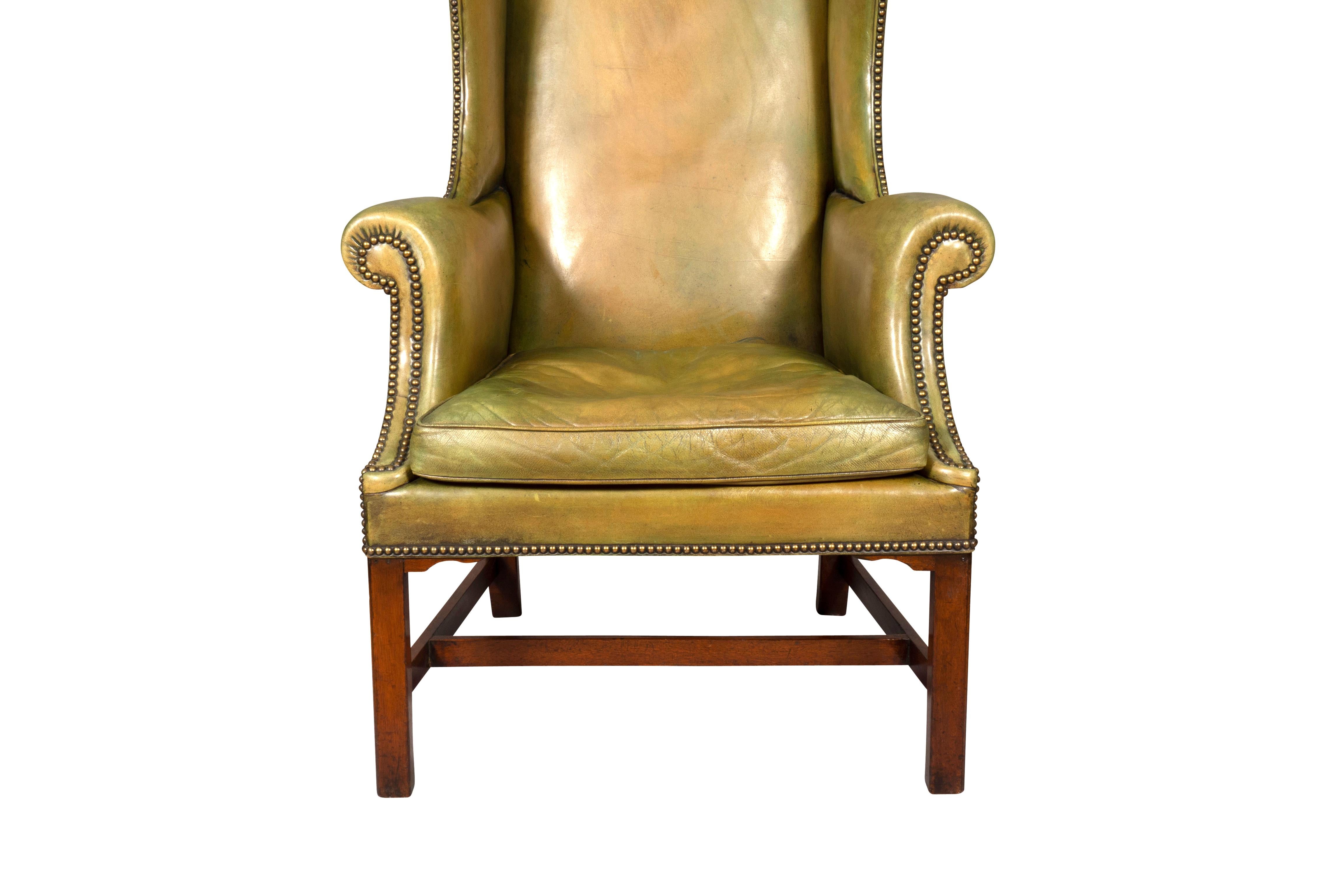 George III Mahogany and Leather Wing Chair 1