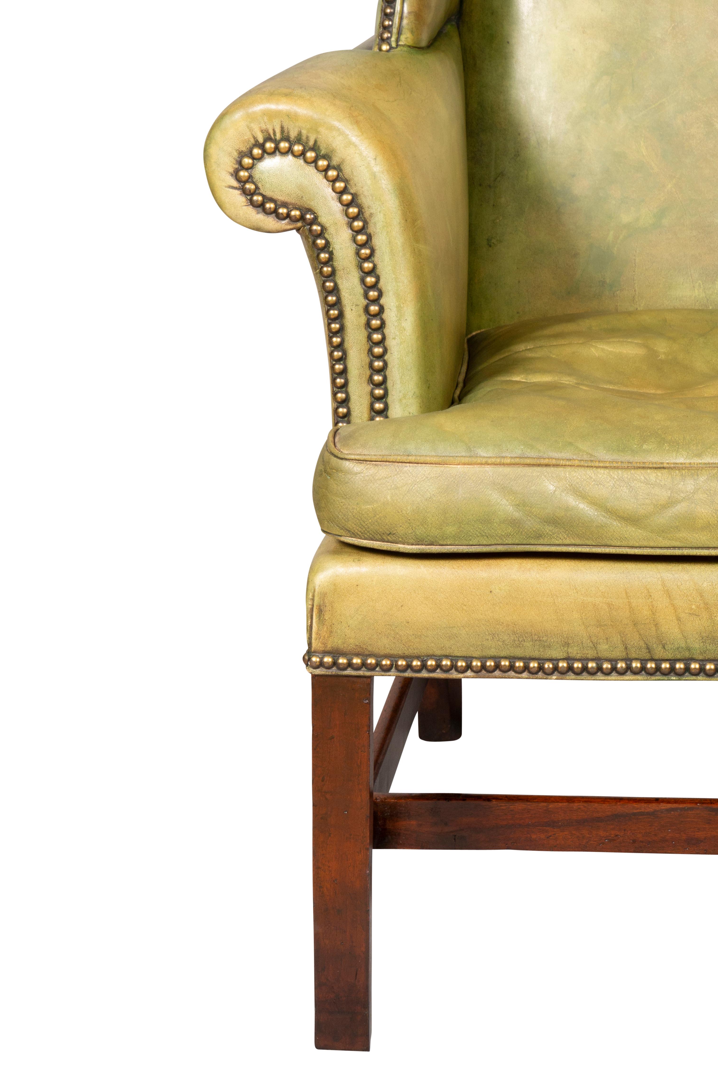George III Mahogany and Leather Wingback Chair 5