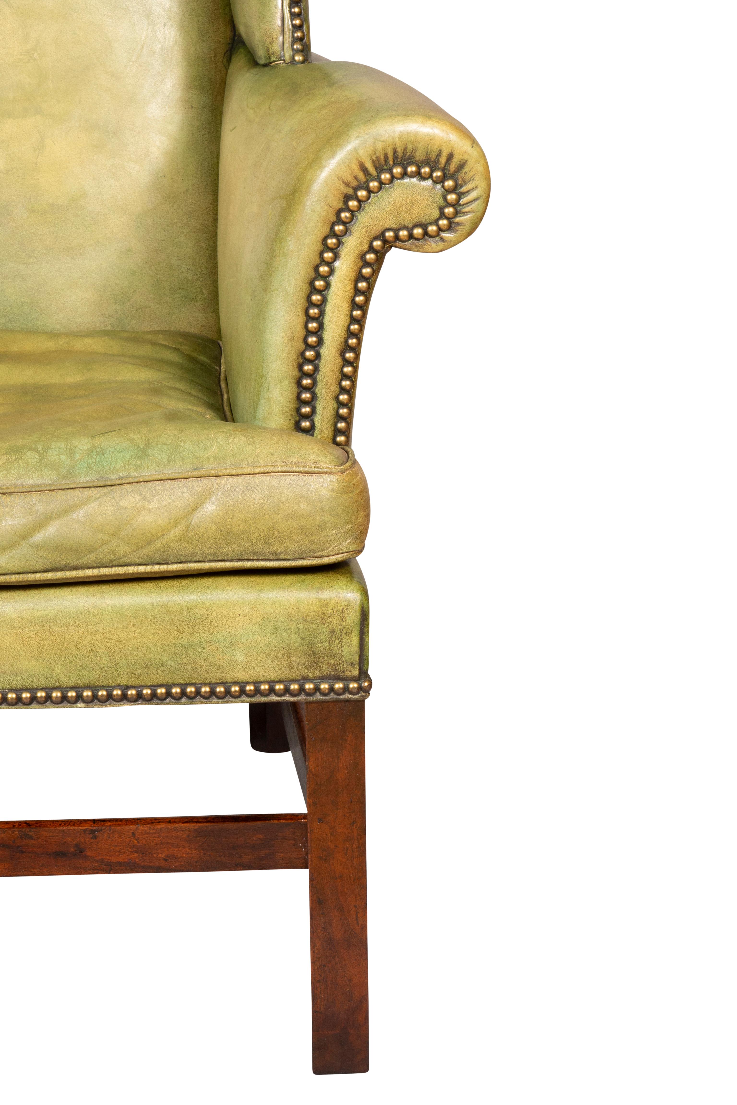 George III Mahogany and Leather Wingback Chair 6