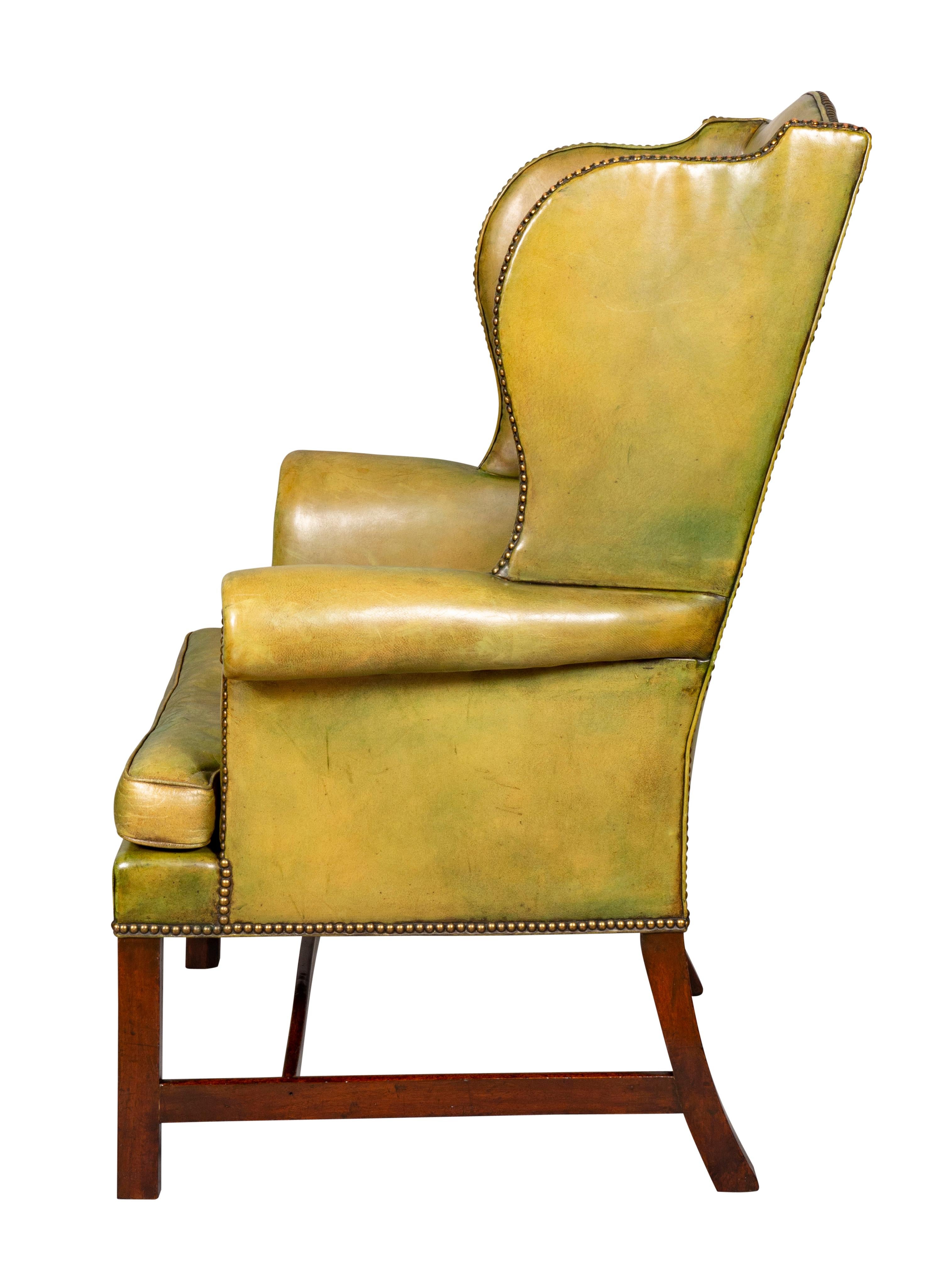 George III Mahogany and Leather Wingback Chair 1