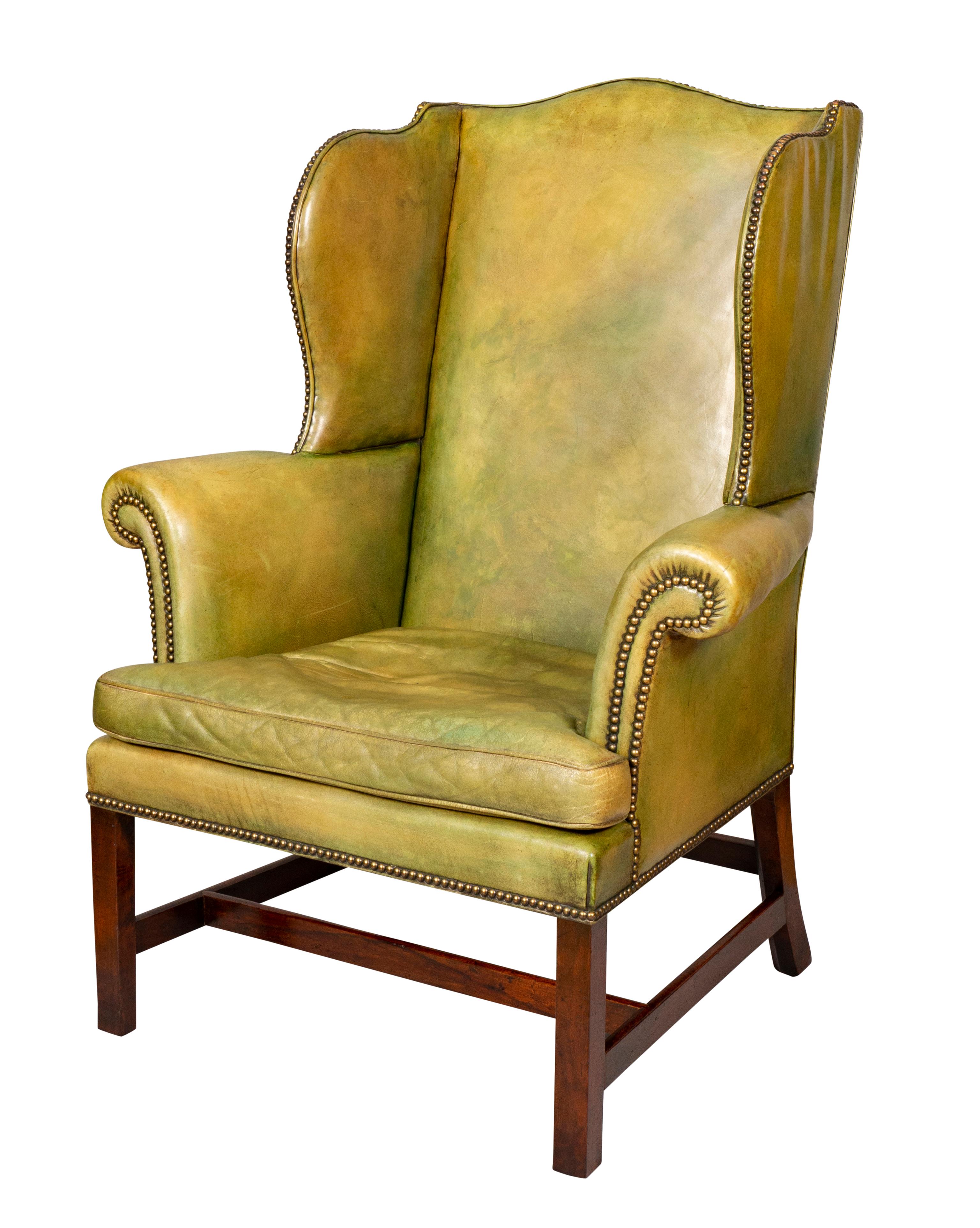 George III Mahogany and Leather Wingback Chair 2