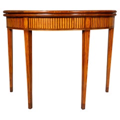 George III Mahogany and Satinwood Demilune Games Table