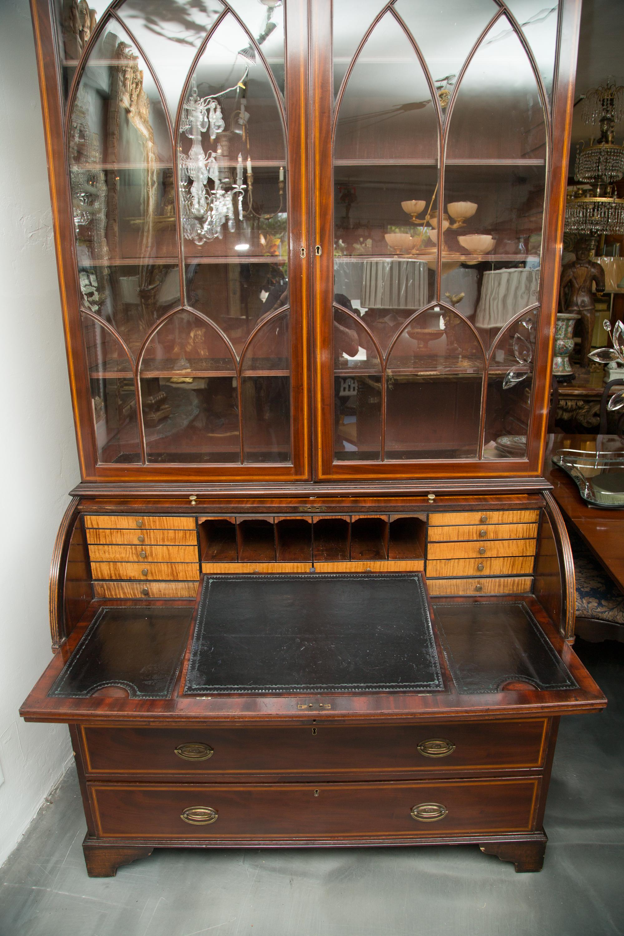 George III Mahogany and Satinwood Secretary Bookcase, 18th Century 4