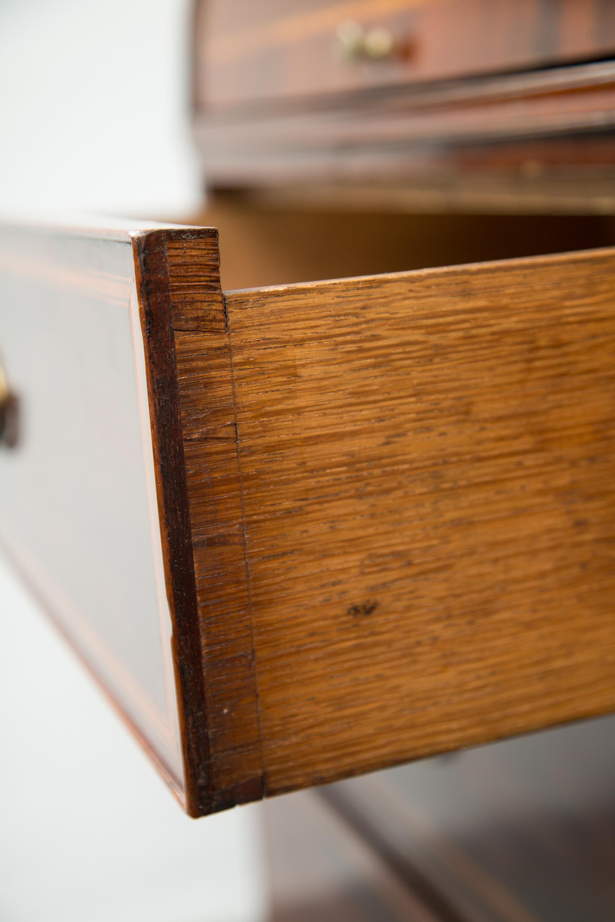 English George III Mahogany and Satinwood Secretary Bookcase, 18th Century