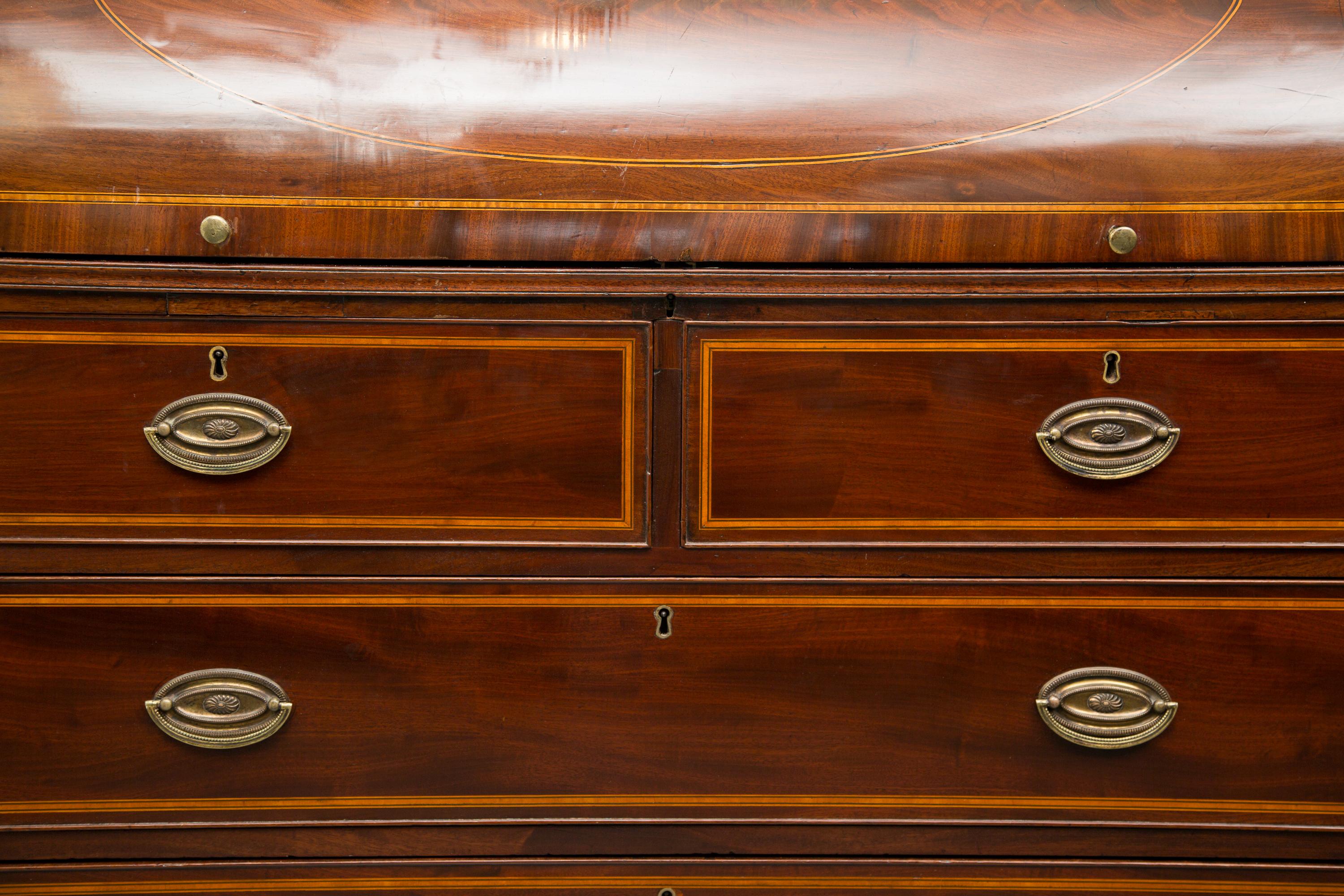 George III Mahogany and Satinwood Secretary Bookcase, 18th Century In Good Condition In WEST PALM BEACH, FL