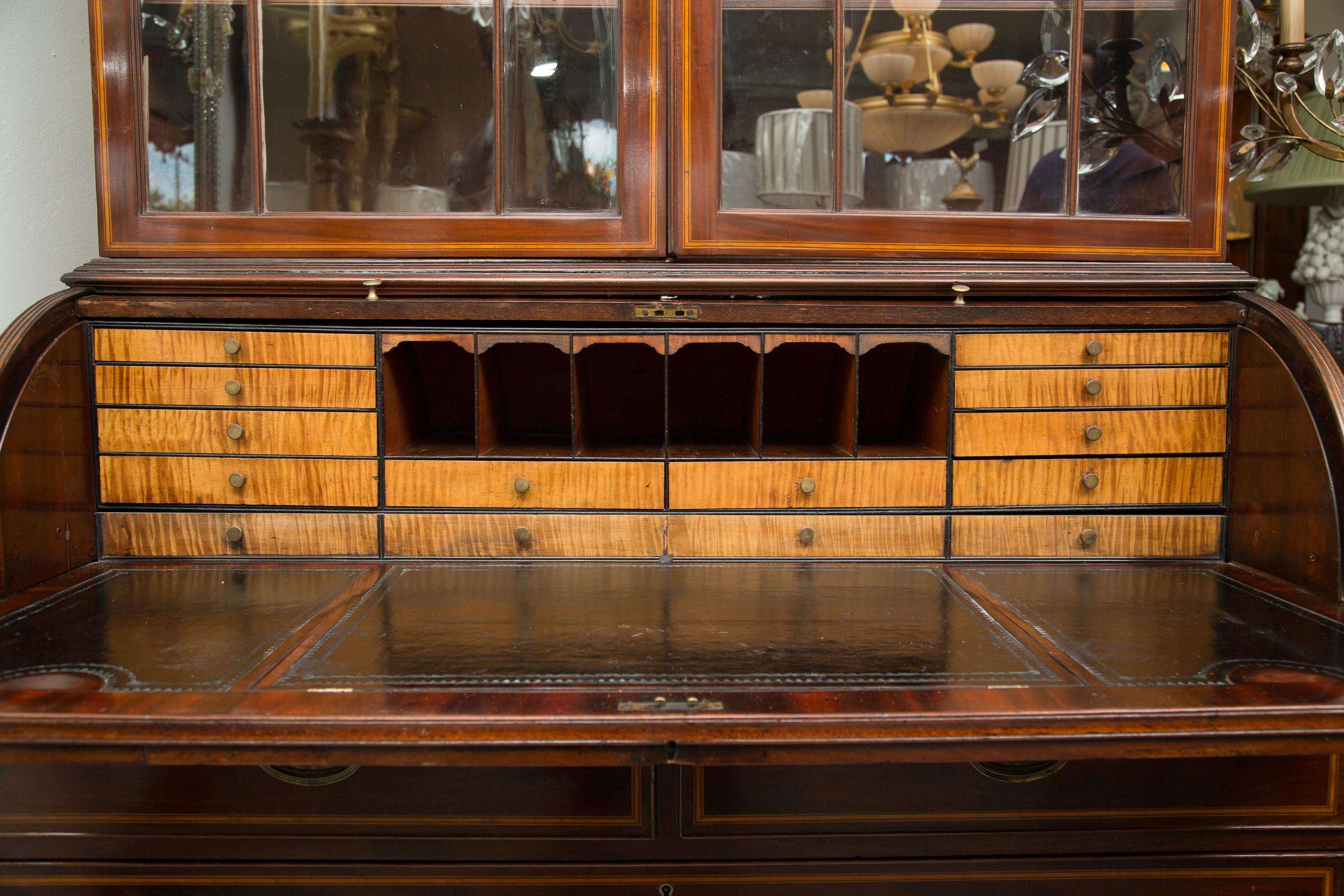 18th Century and Earlier George III Mahogany and Satinwood Secretary Bookcase, 18th Century