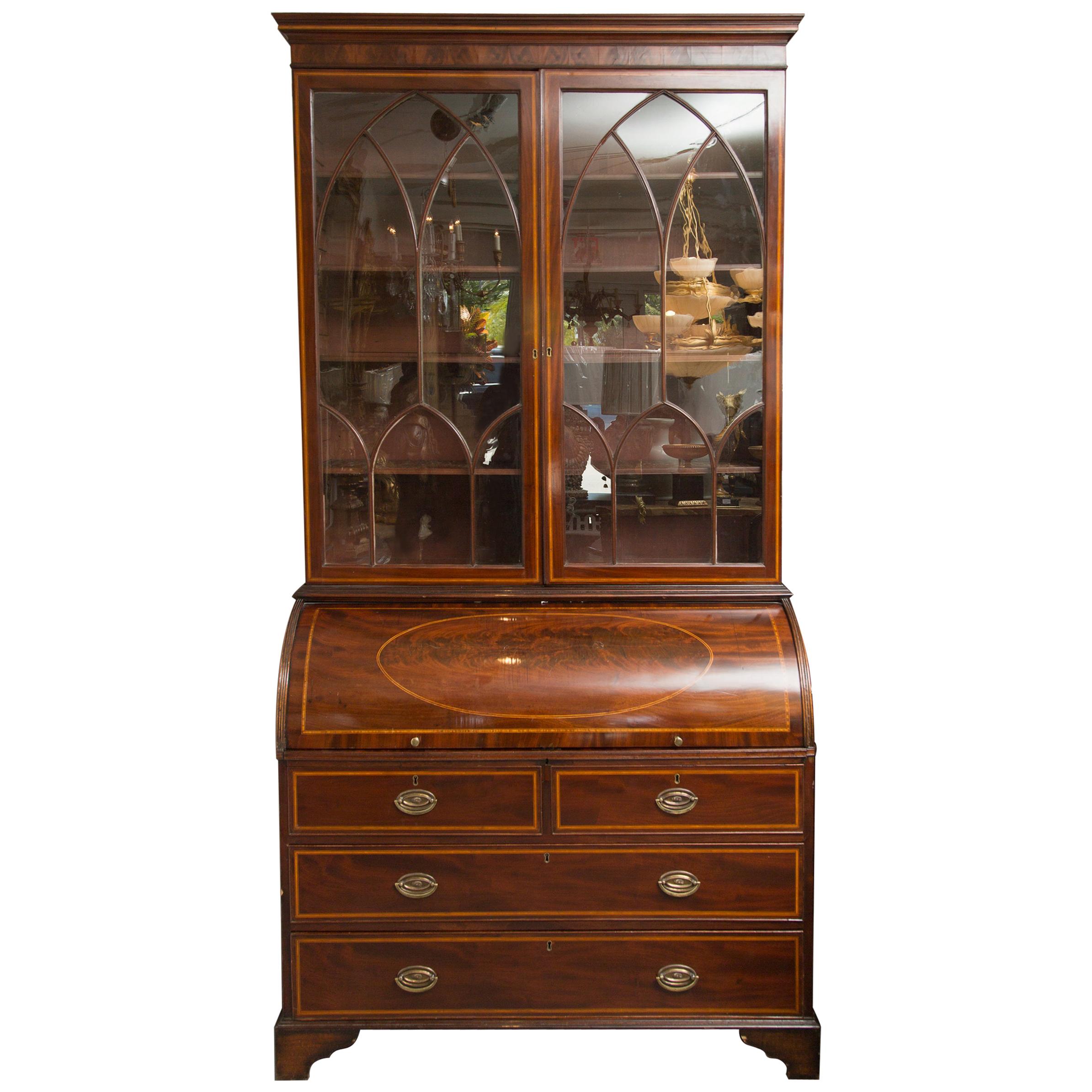 George III Mahogany and Satinwood Secretary Bookcase, 18th Century