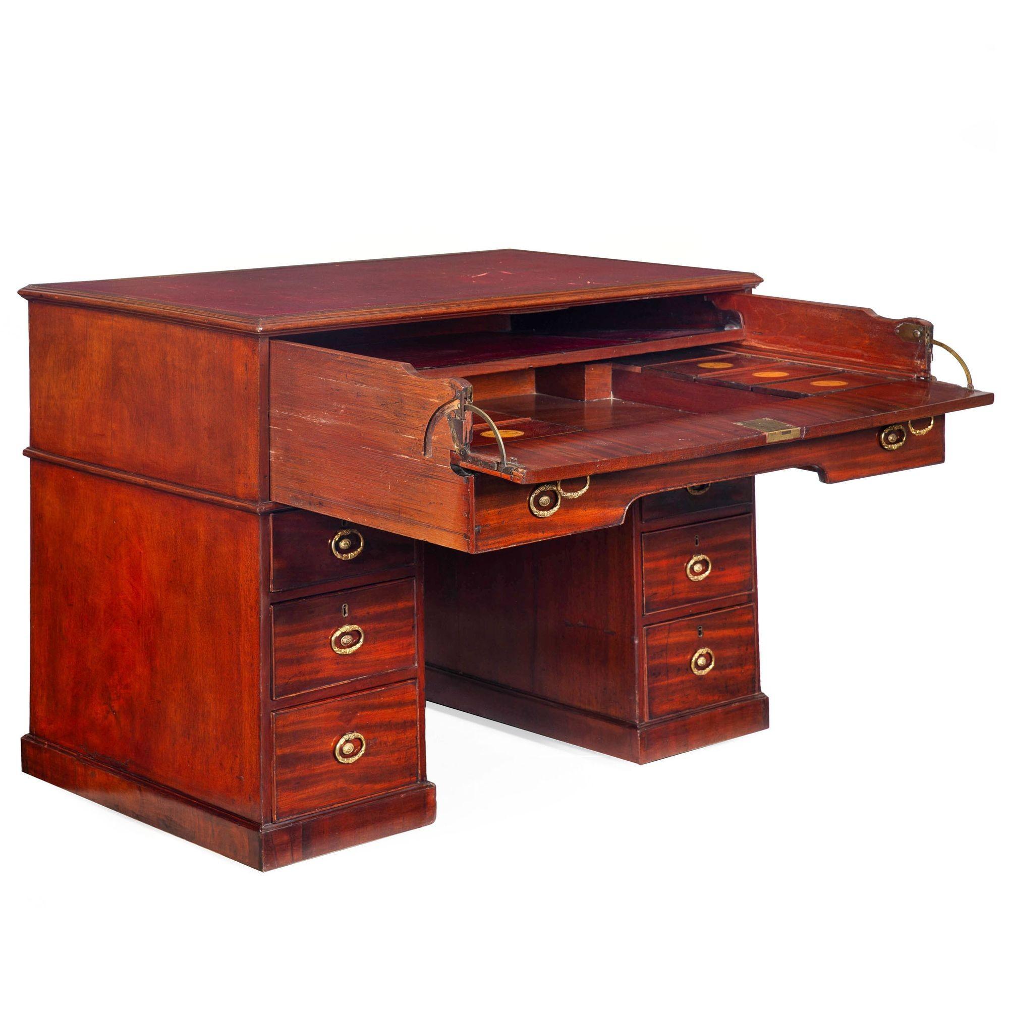 Gilt George III Mahogany Architect’s Desk attr. Gillows of Lancaster circa 1790 For Sale