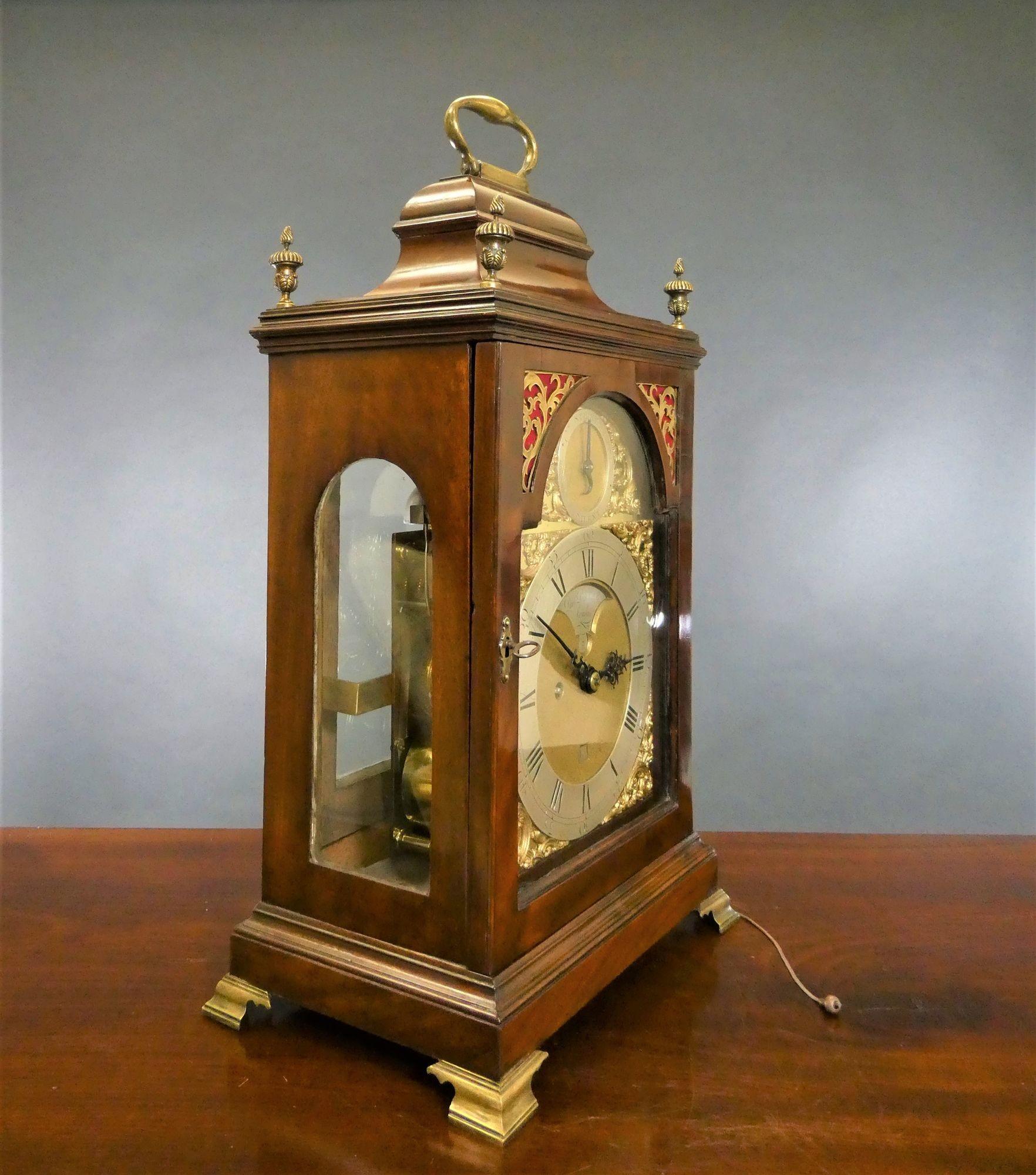 English George III Mahogany Bell Top Bracket Clock by Paul Rimbault, London For Sale