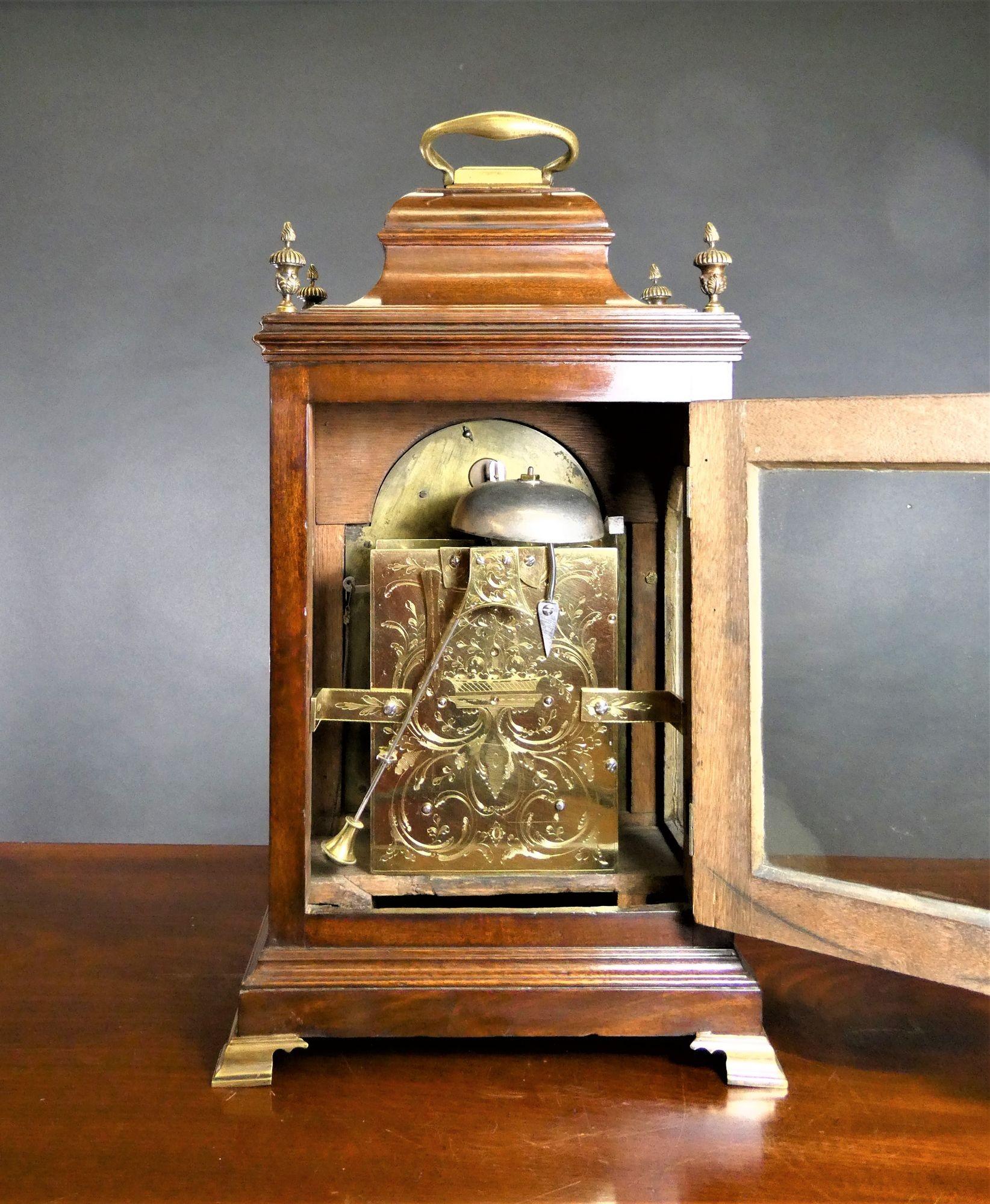 George III Mahogany Bell Top Bracket Clock by Paul Rimbault, London For Sale 1